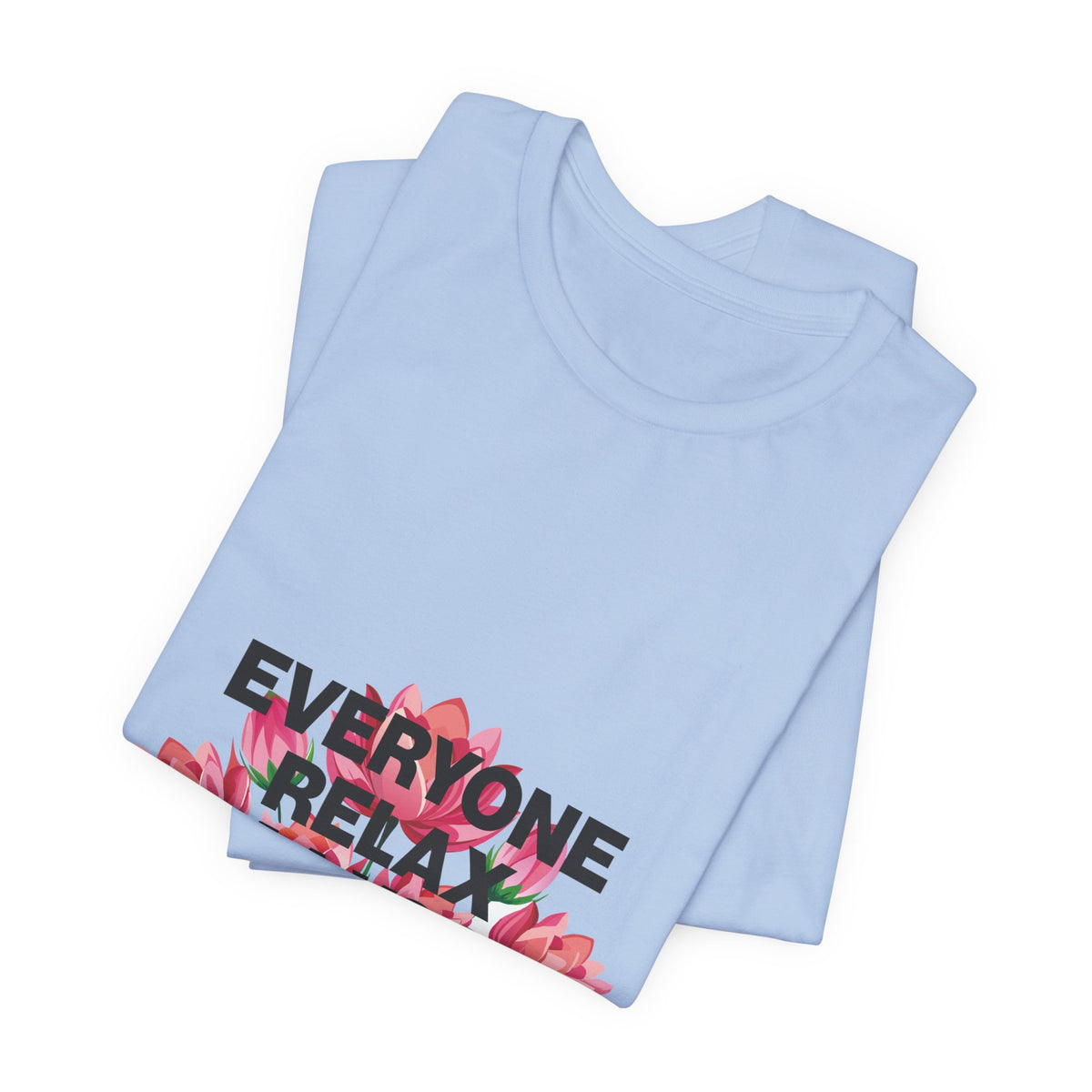 Light blue tank top with floral design and text on a white background