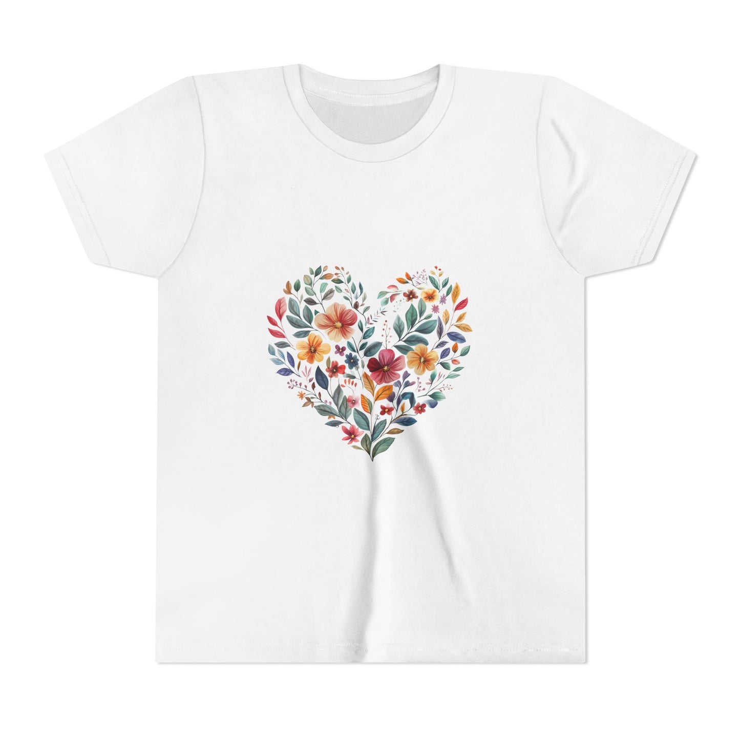 Floral Heart Youth Yoga Tee - Cute Kids T-Shirt I Spring Outfit for Young Yogis I Birthday Gift I Flower Design Top I Children's Fashion