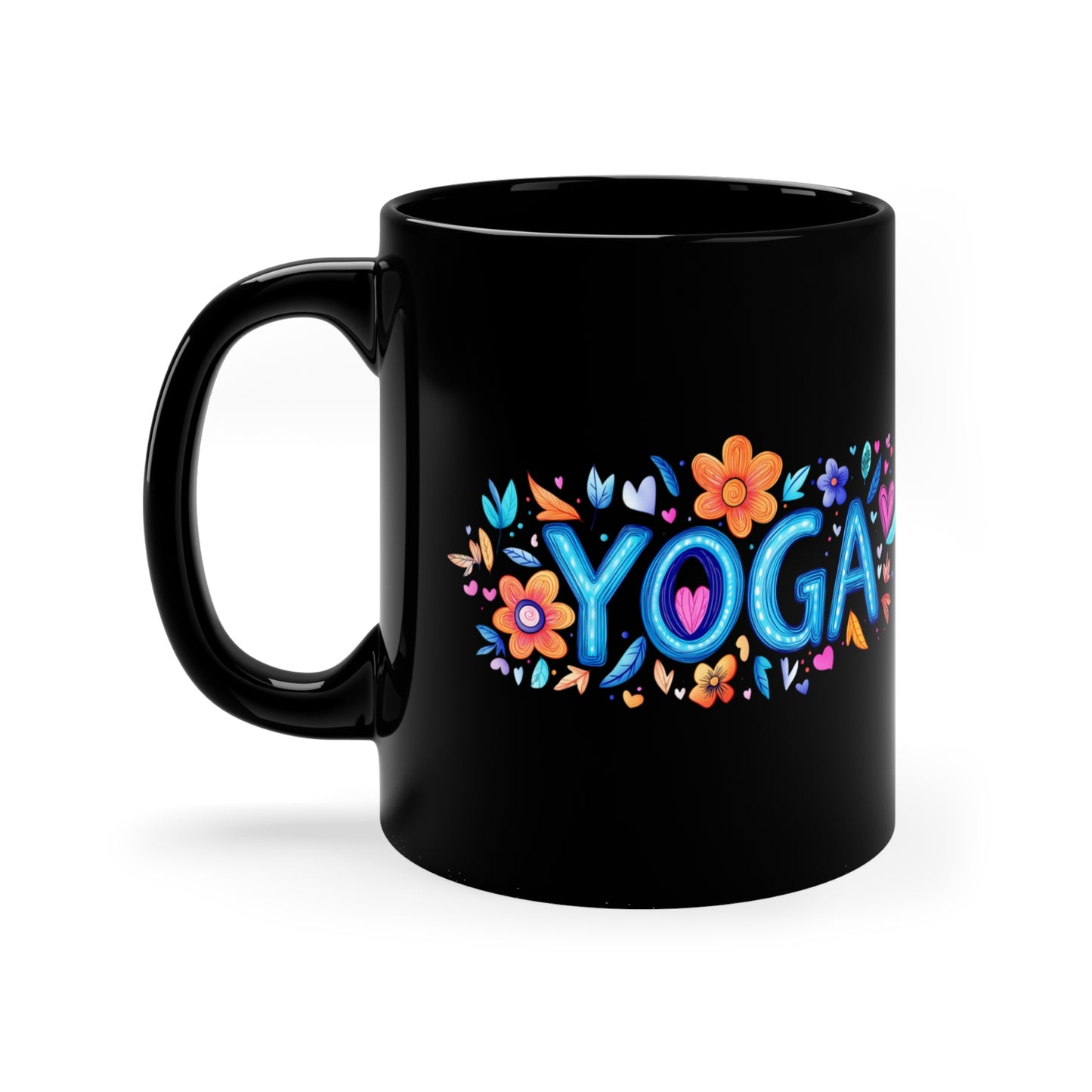 Yoga-Inspired Black Coffee Mug | Floral Yoga Mug | Gifts for Yogis | Cute Mug for Home or Studio | Coffee Lover Gift | Meditation Accessory I Self-Care