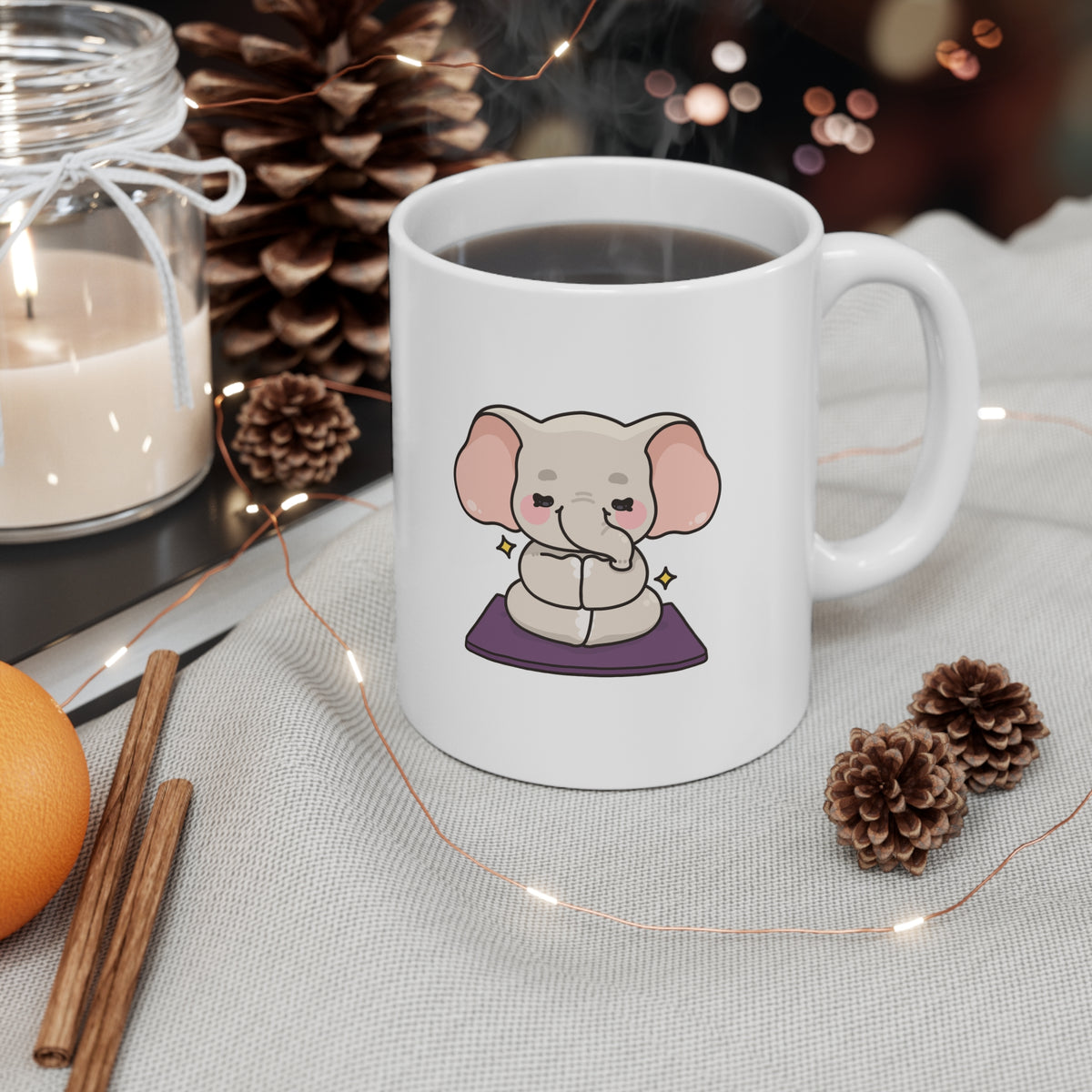 Cute Yoga Elephant Mug - 11oz Meditation Coffee Cup I Yoga Lover's Gift I Mug For Yogini I Mindulness Coffee Cup