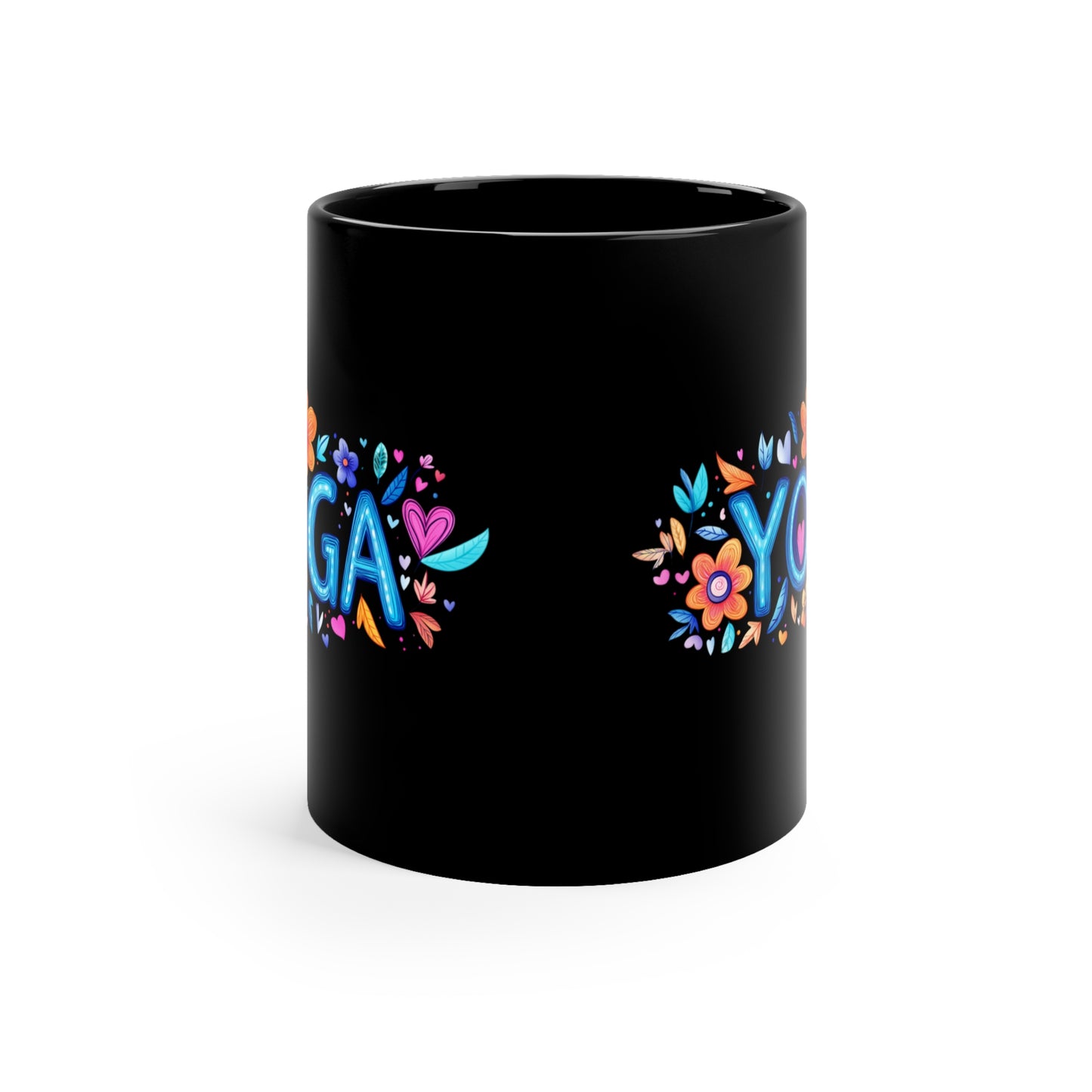 Yoga-Inspired Black Coffee Mug | Floral Yoga Mug | Gifts for Yogis | Cute Mug for Home or Studio | Coffee Lover Gift | Meditation Accessory I Self-Care