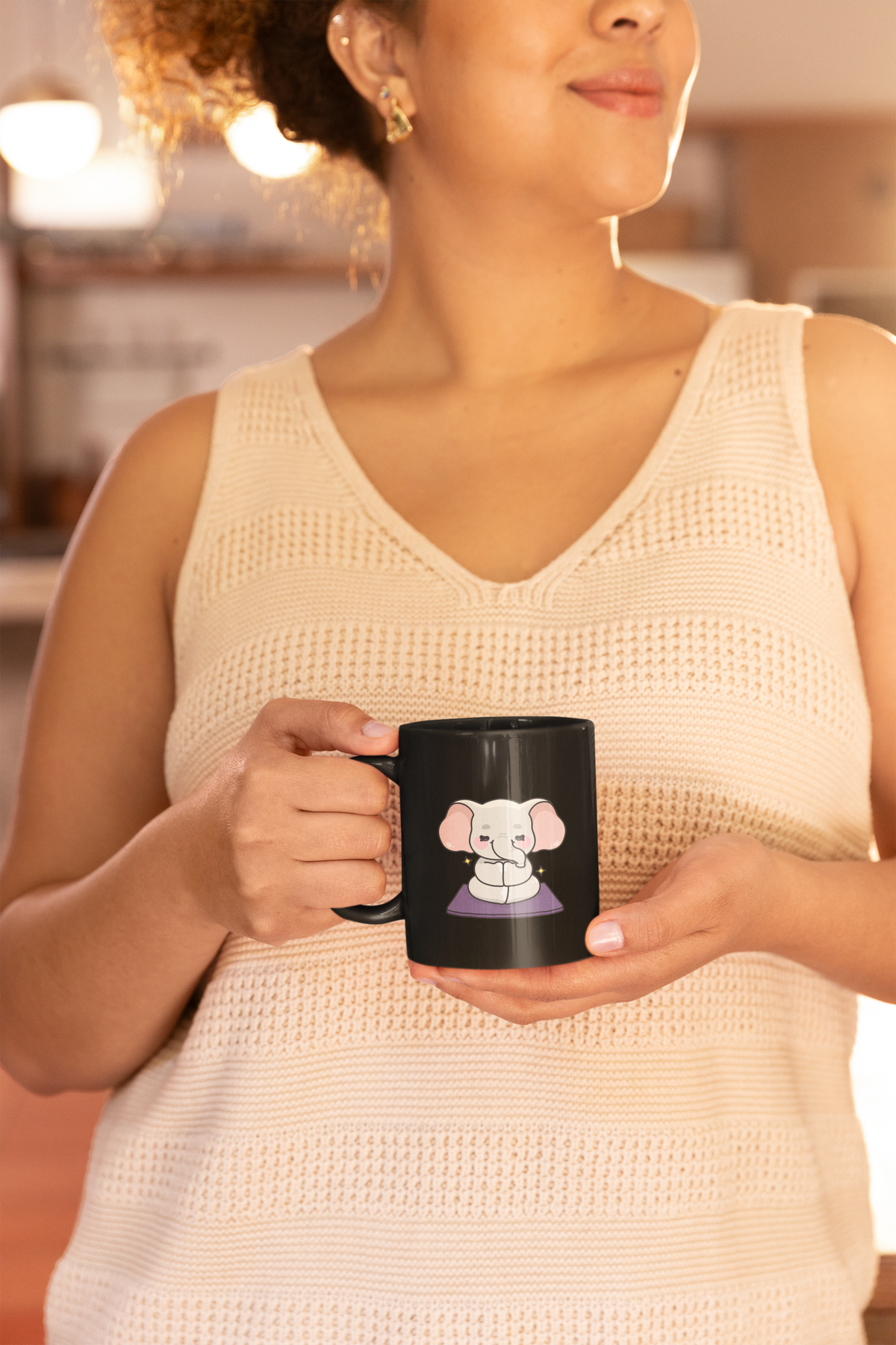 Meditating Elephant Coffee Mug — Cute Zen 11oz Black Mug I Yoga Lover's Gift I Mug For Yogini I Mindfulness Coffee Cup