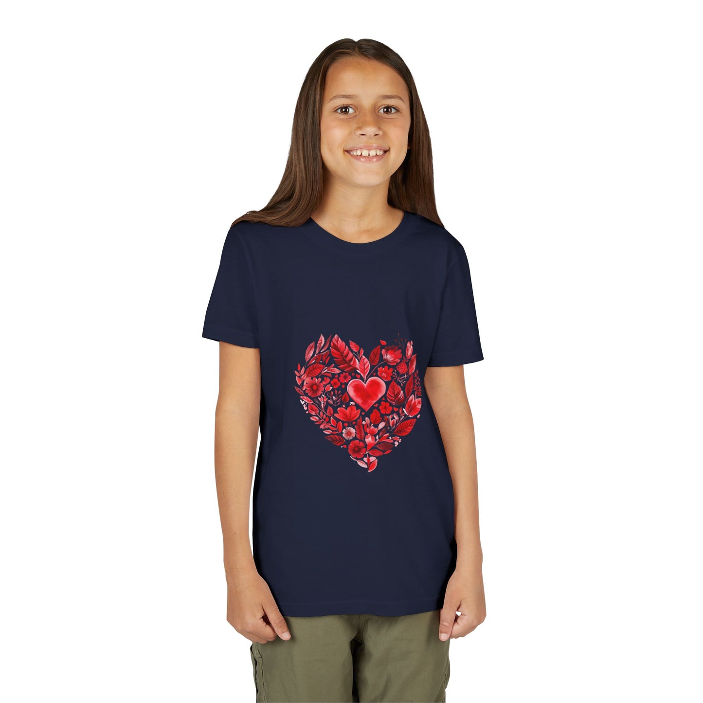 Heart Blossom Youth Tee - Cute Gift for Kids I Summer & Yoga T-Shirt I Floral Design I Birthday Outfit I Valentine's Day Wear
