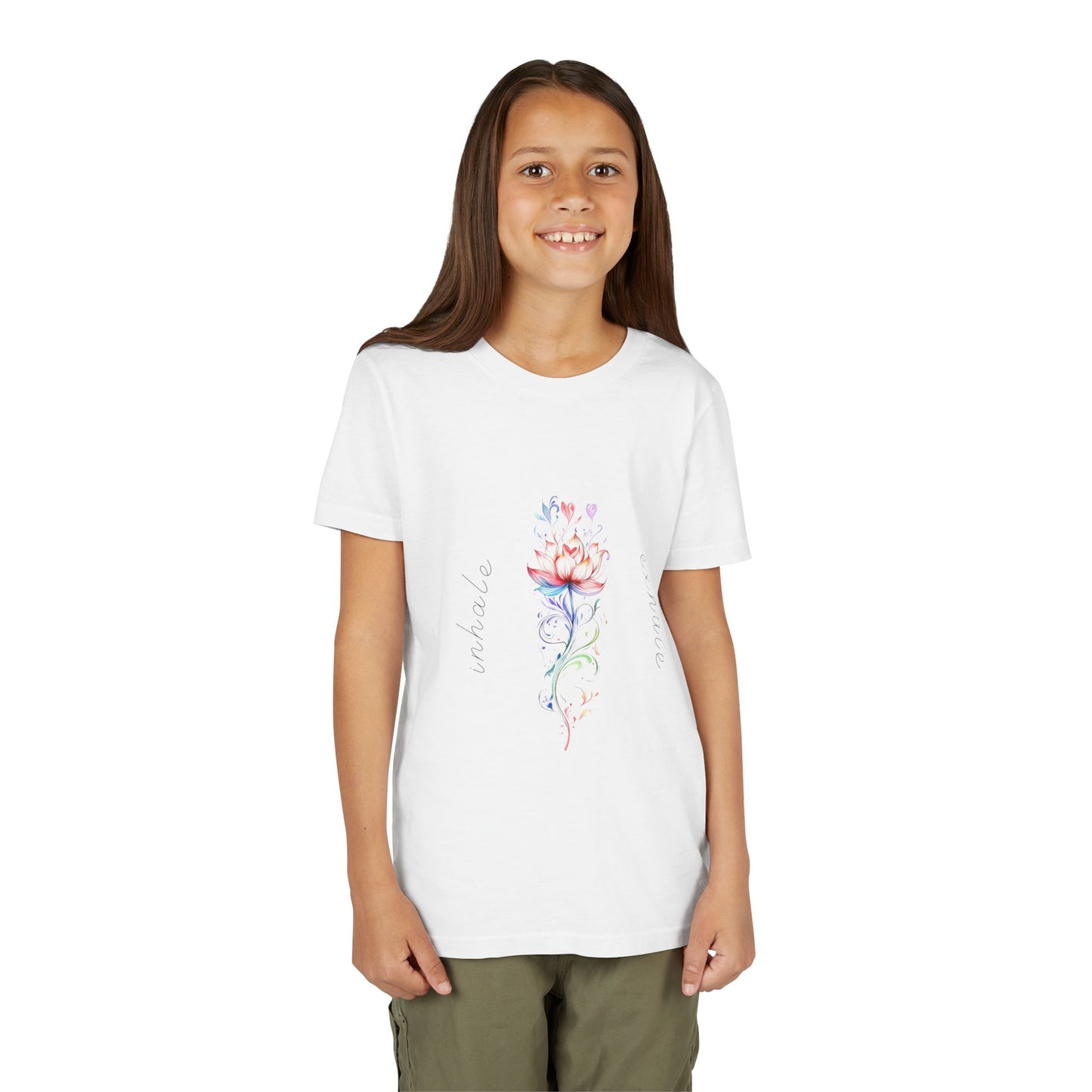 Lotus Flower Inhale Exhale Unisex Youth Yoga Tee | Yoga Inspirational T-Shirt for Kids I Youth Yoga Mindfulness  Apparel
