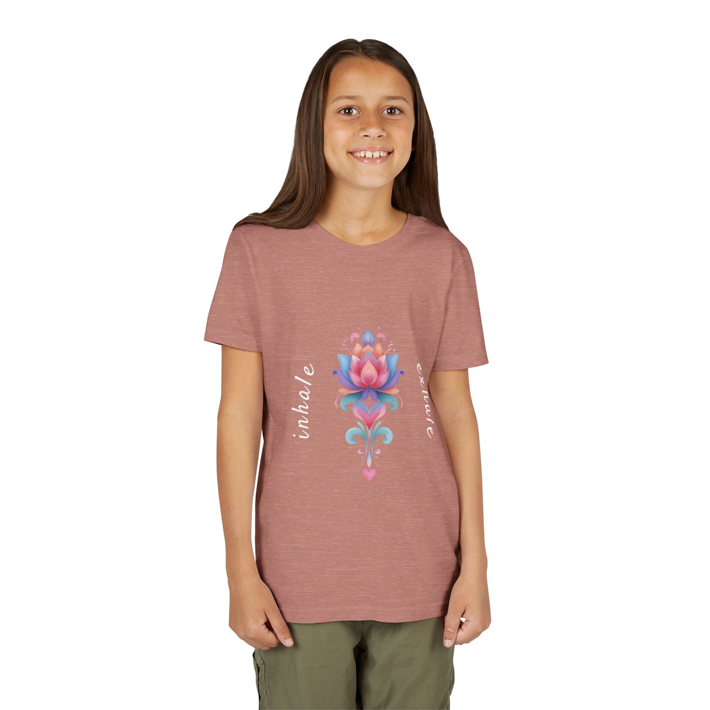 Lotus Flower Inhale Exhale Unisex Youth Yoga Tee | Yoga Inspirational T-Shirt for Kids I Youth Yoga Mindfulness  Apparel