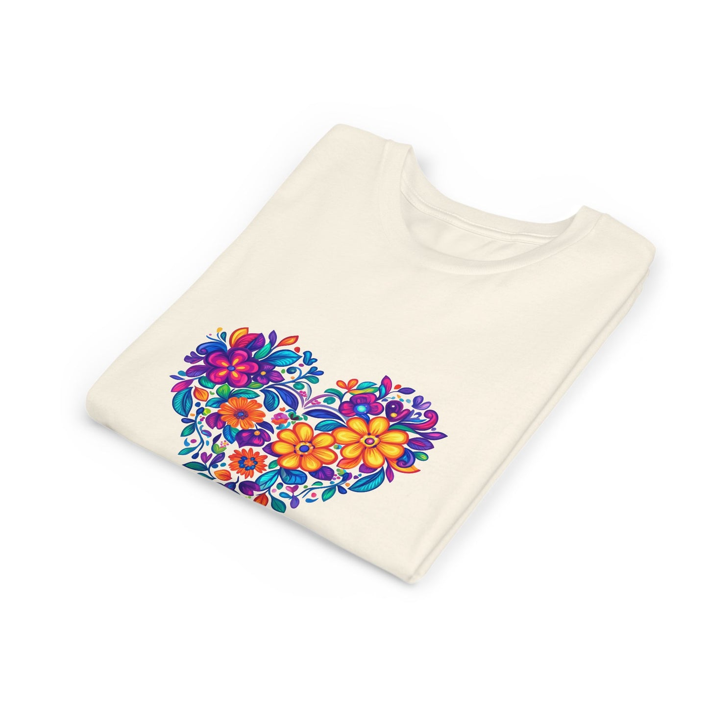 Floral Heart Youth Yoga Tee - Cute Kids T-Shirt I Spring Outfit for Young Yogis I Birthday Gift I Flower Design Top I Children's Fashion