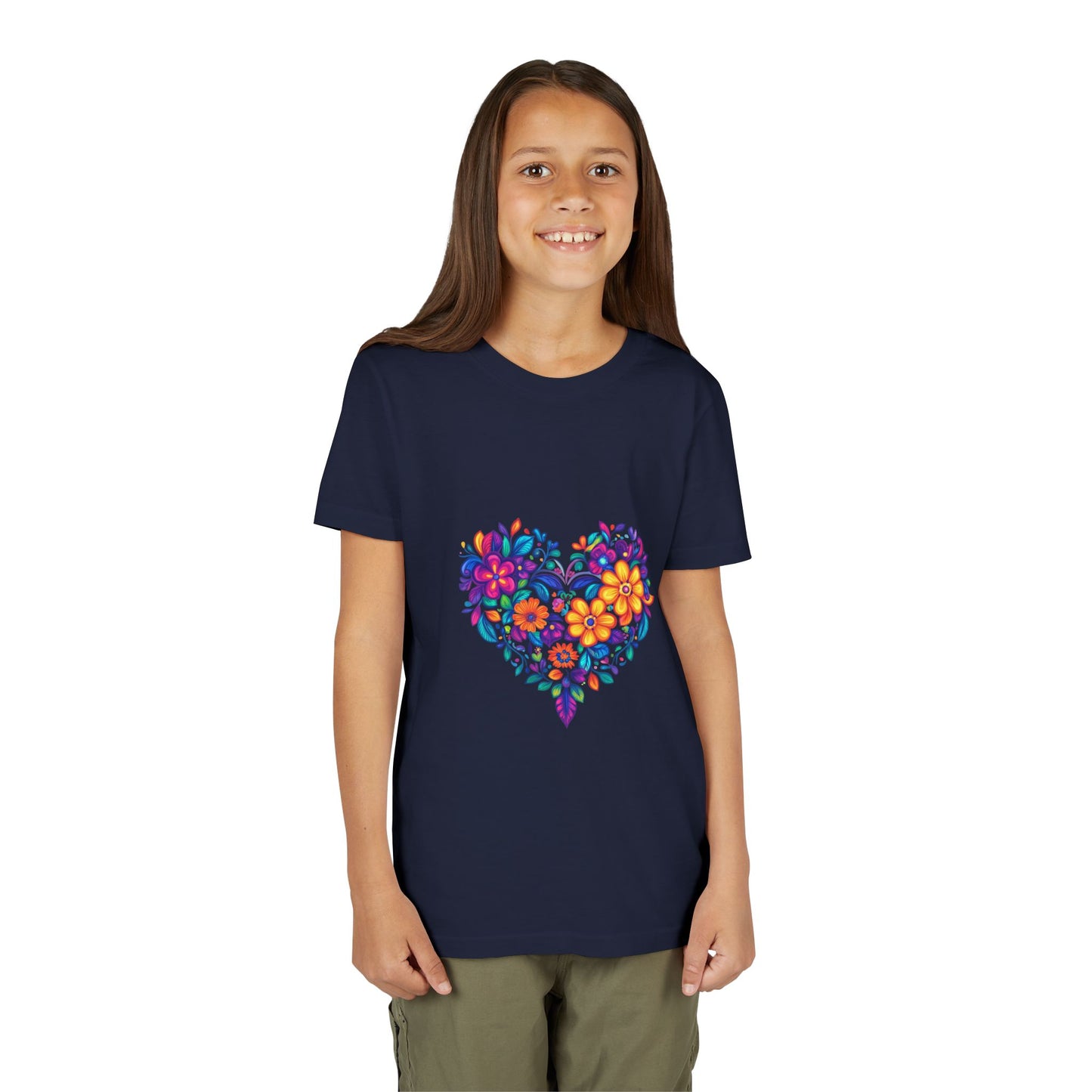 Floral Heart Youth Yoga Tee - Cute Kids T-Shirt I Spring Outfit for Young Yogis I Birthday Gift I Flower Design Top I Children's Fashion