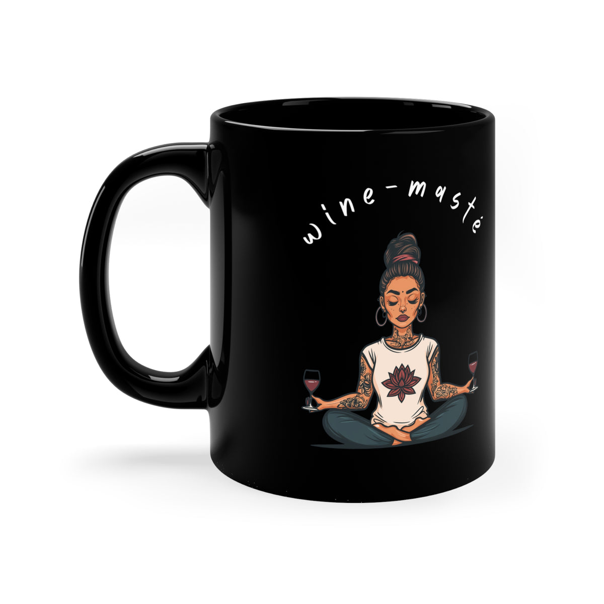 Yoga & Wine Black 11oz Coffee Mug - Meditation Mug I Funny Yoga Coffee Cup I Wellness Gift I Wine Lover's Gift I Yogini Mug