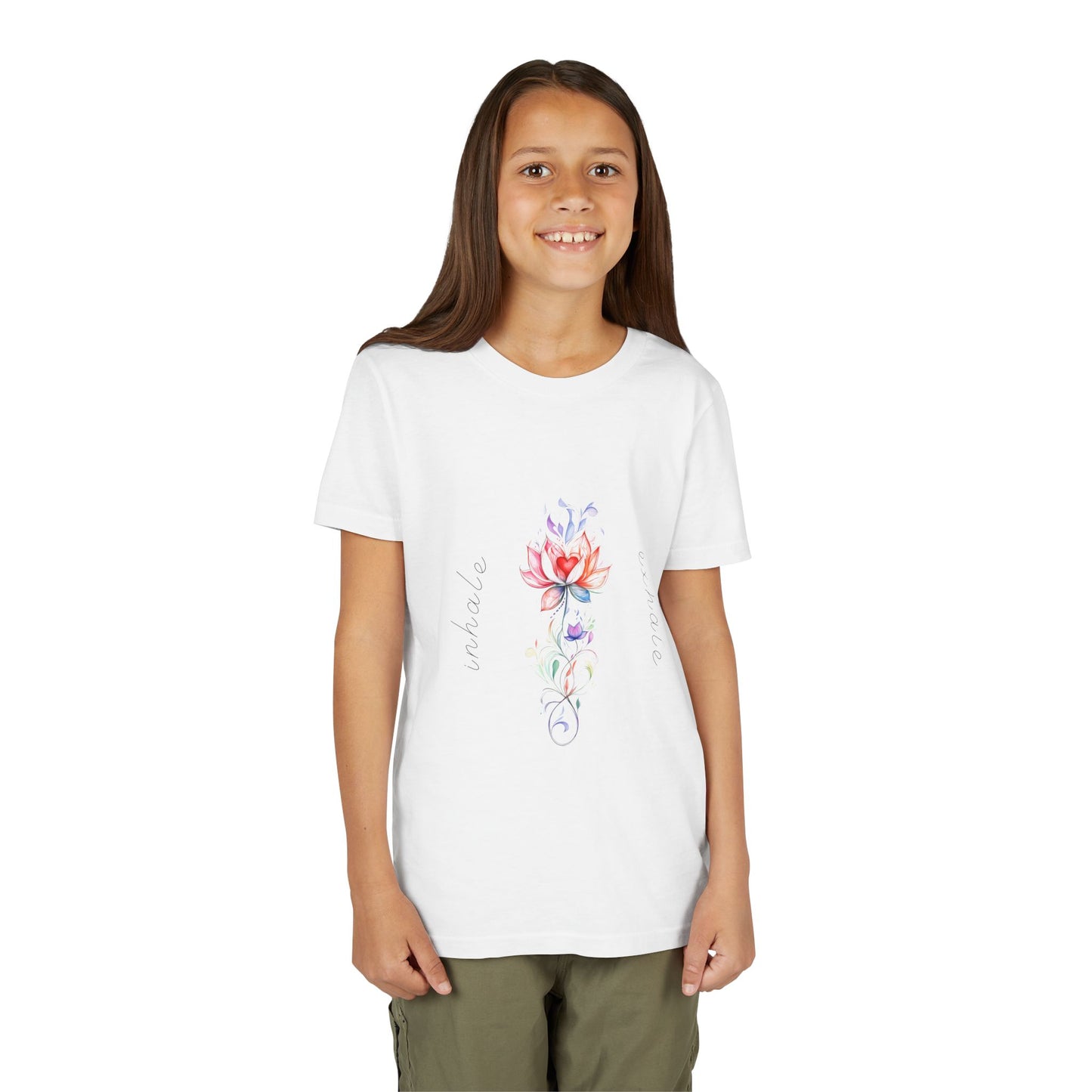 Lotus Flower Inhale Exhale Unisex Youth Yoga Tee | Yoga Inspirational T-Shirt for Kids I Youth Yoga Mindfulness  Apparel