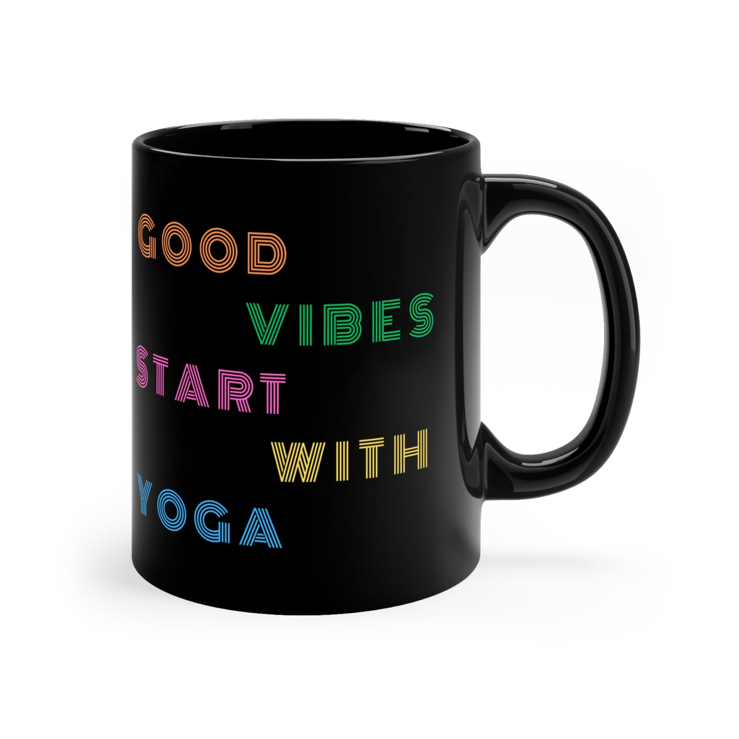 Good Vibes Yoga Mug | 11oz Black Coffee Cup for Yogis I Fitness Lovers I Motivational Gift I Home & Office Decor I Daily Inspiration