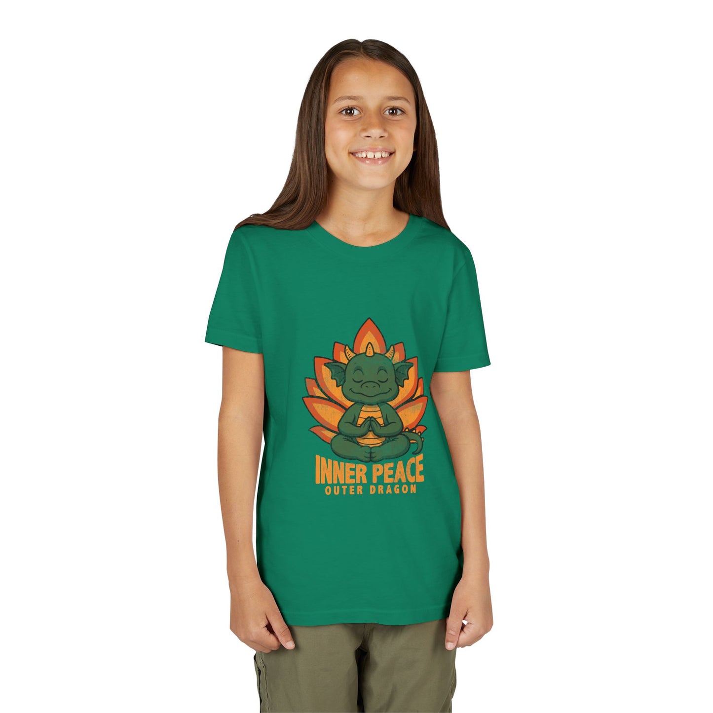 Inner Peace Outer Dragon Kids Yoga T-Shirt - Cute Meditating Dragon Kids Shirt I Girls, Boys Retro Yoga Tee