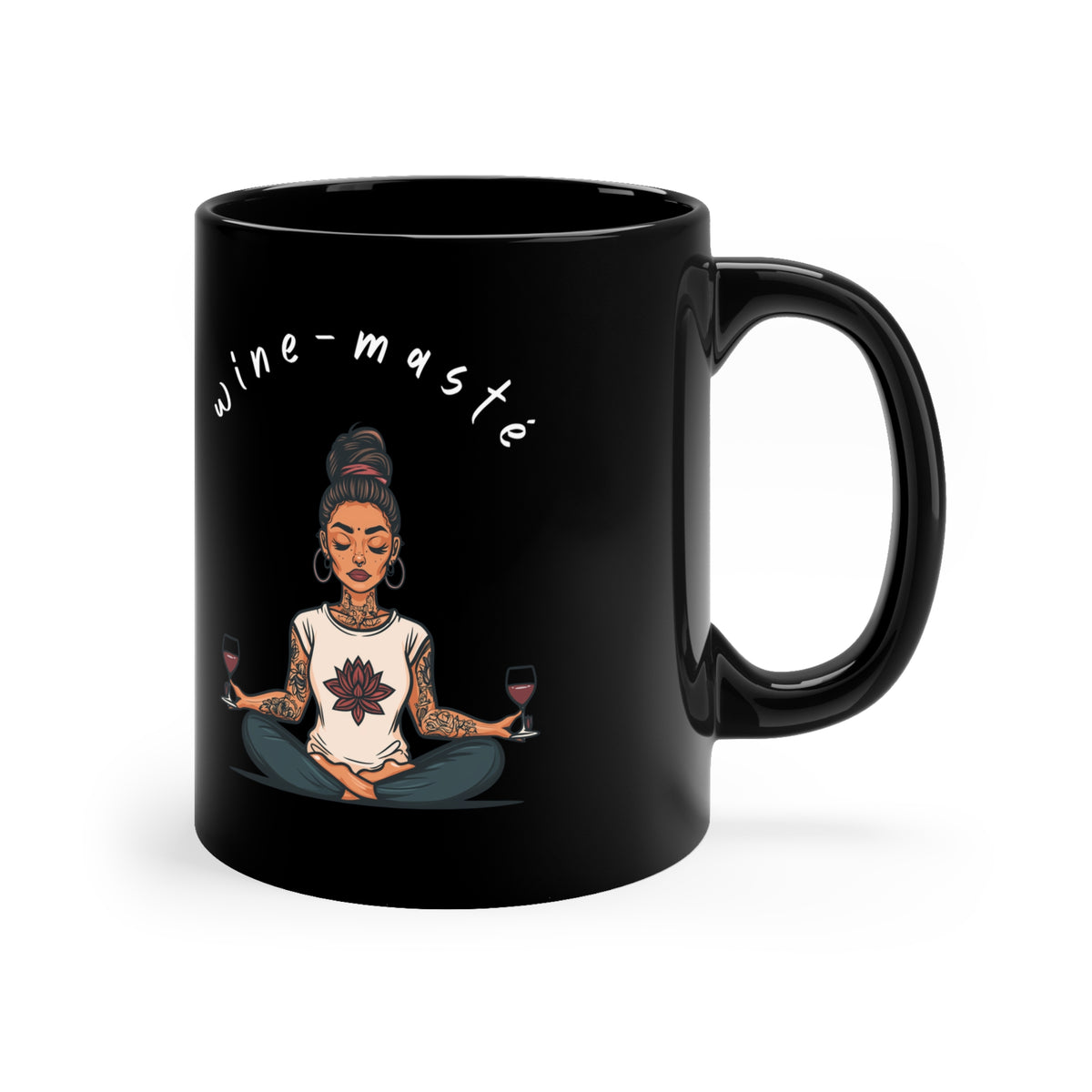 Yoga & Wine Black 11oz Coffee Mug - Meditation Mug I Funny Yoga Coffee Cup I Wellness Gift I Wine Lover's Gift I Yogini Mug