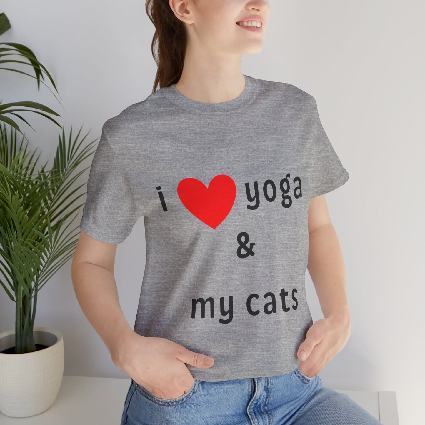 I Love Yoga & My Cats Tee | Cat & Yoga Lovers T-Shirt I Yoga Unisex Tee Gift for Cat Moms & Yogis I Self-Care Meditation Apparel