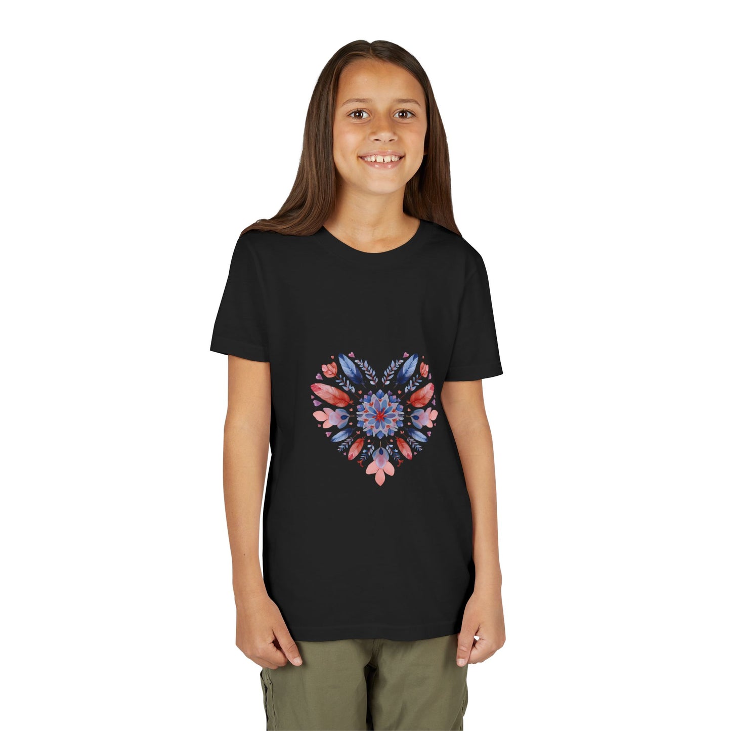 Heart Mandala Youth Tee for Yoga  - Summer T-Shirt I Kids Gift I Valentine's Day Apparel I Cute Graphic Tee I Fun Playwear