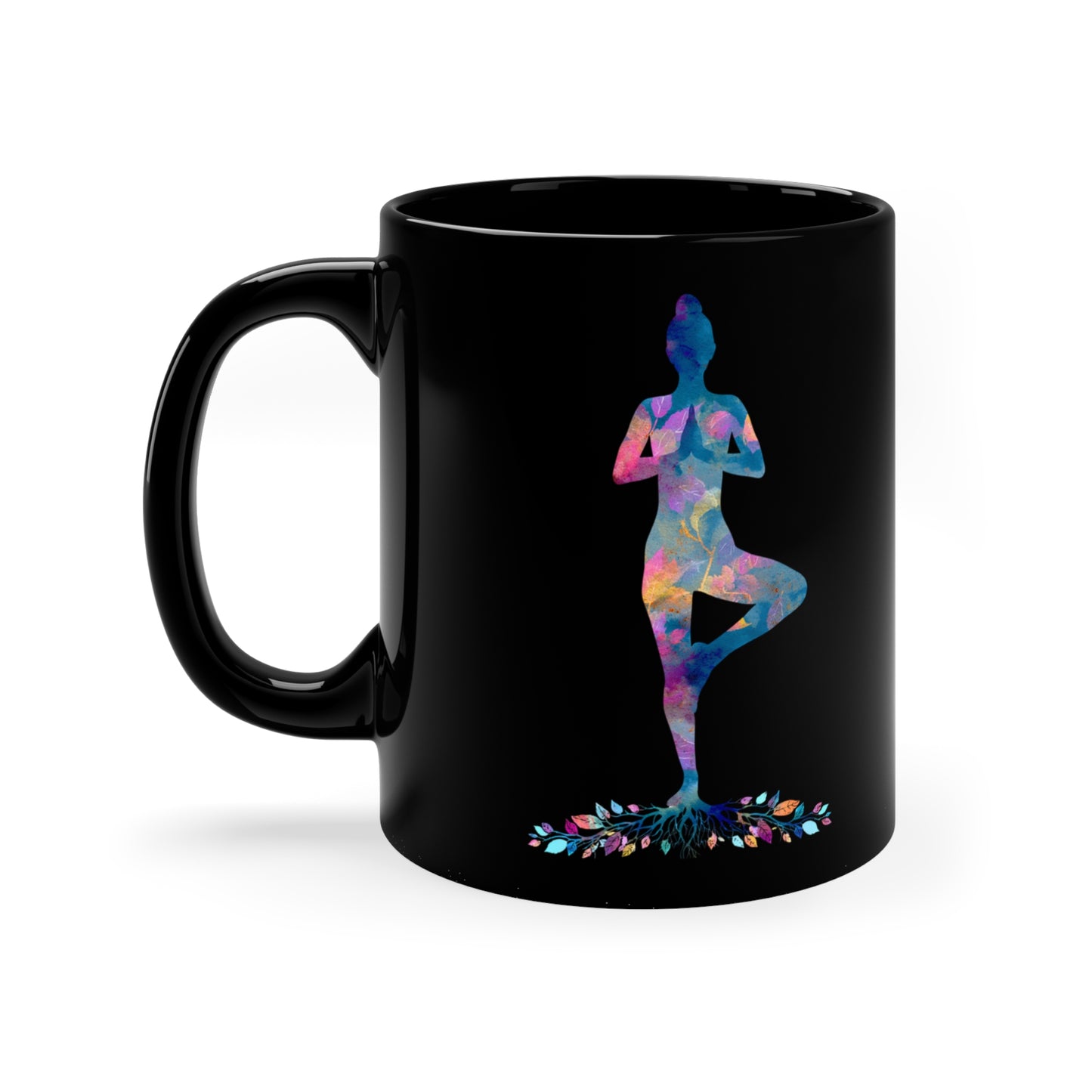 Colorful Tree Pose Black Coffee Mug - 11oz Nature Lover Gift I Yoga Decor I Motivational Drinkware I Spiritual Homeware I Birthday Gift