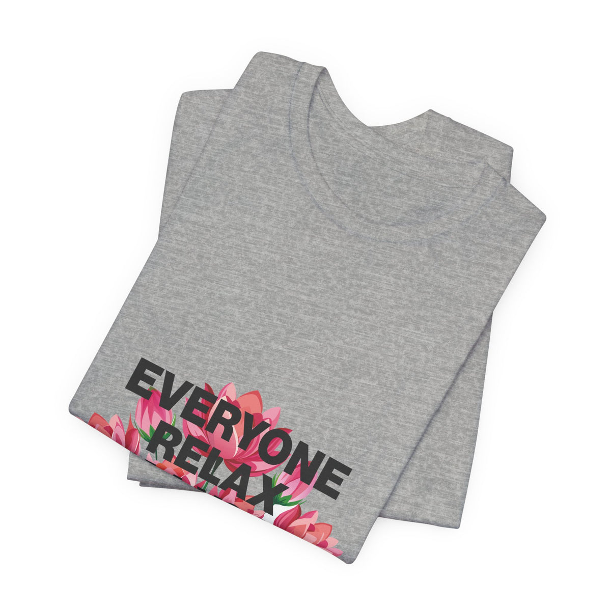 Gray tank top with floral design and text on a white background