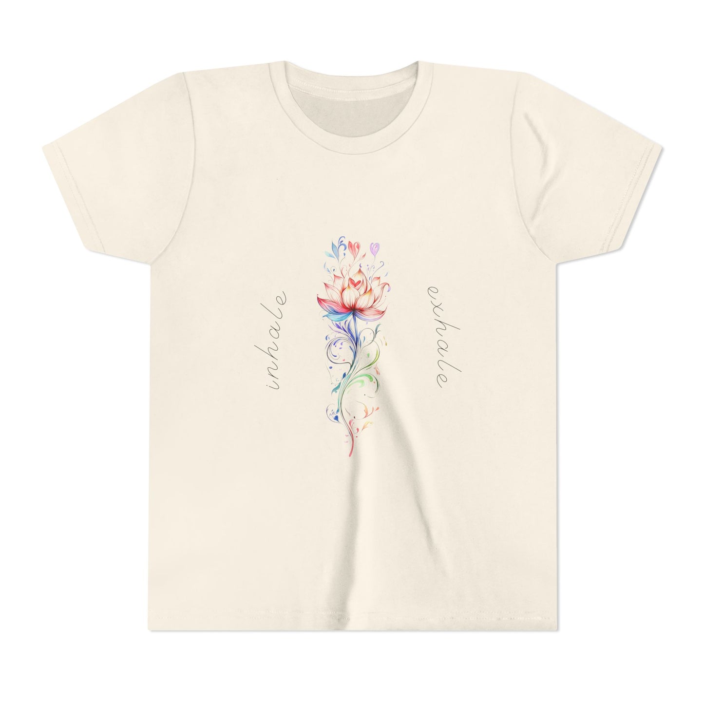Lotus Flower Inhale Exhale Unisex Youth Yoga Tee | Yoga Inspirational T-Shirt for Kids I Youth Yoga Mindfulness  Apparel