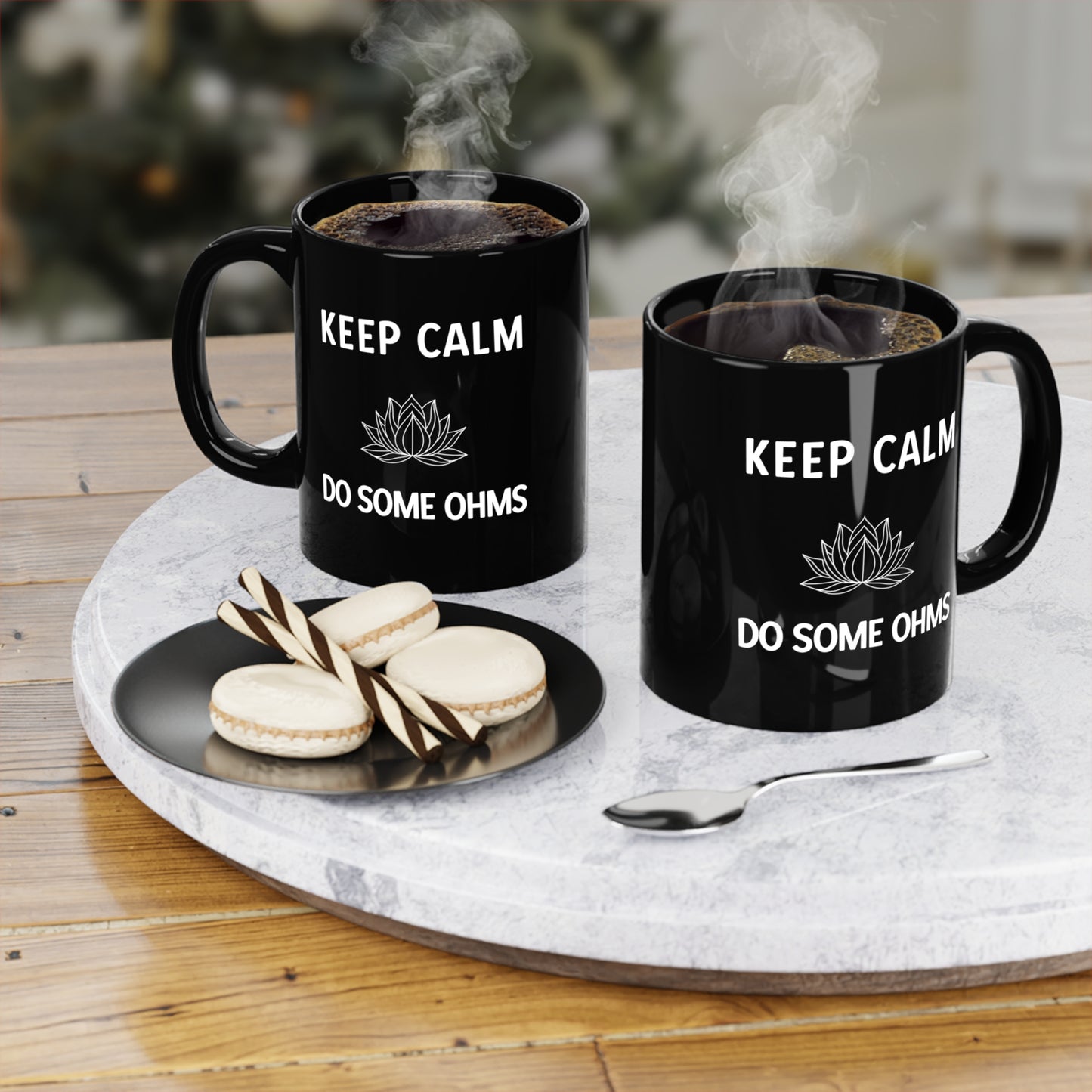 Keep Calm Do Some Ohms - Black Lotus Coffee Mug I 11oz Zen Vibes I Meditation Gift I Yoga Enthusiast I Relaxation I Home Decor