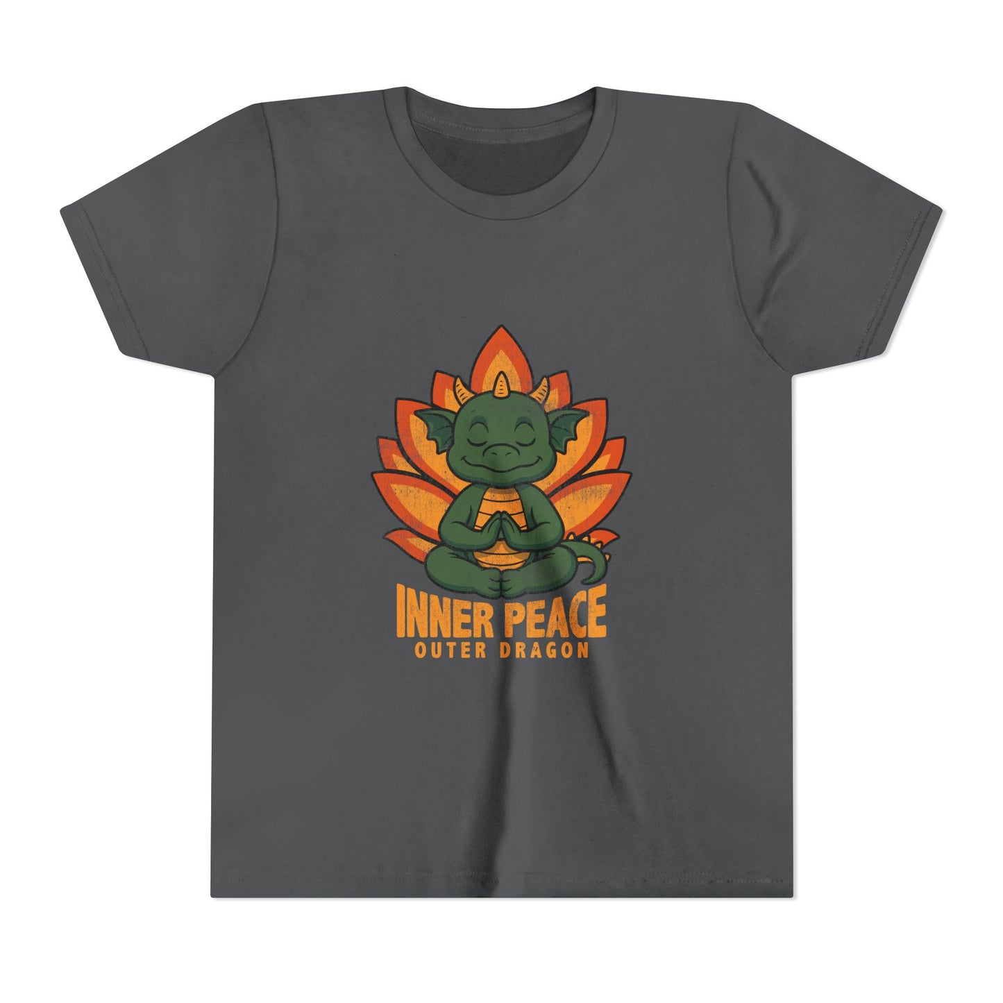 Inner Peace Outer Dragon Kids Yoga T-Shirt - Cute Meditating Dragon Kids Shirt I Girls, Boys Retro Yoga Tee