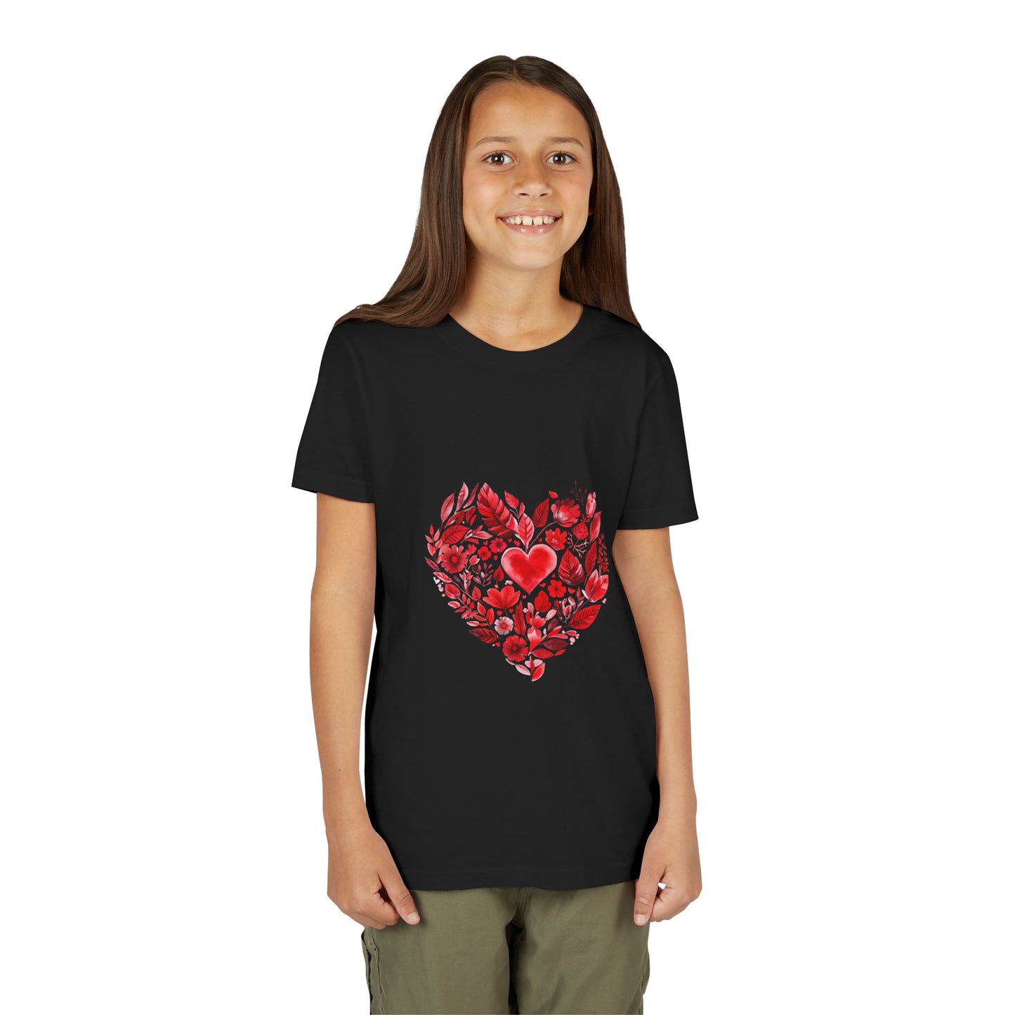 Heart Blossom Youth Tee - Cute Gift for Kids I Summer & Yoga T-Shirt I Floral Design I Birthday Outfit I Valentine's Day Wear