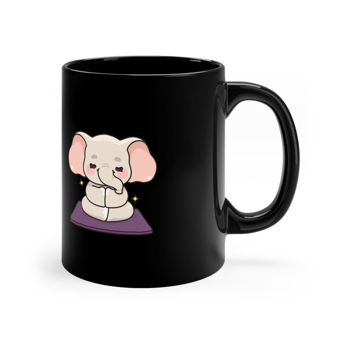 Meditating Elephant Coffee Mug — Cute Zen 11oz Black Mug I Yoga Lover's Gift I Mug For Yogini I Mindfulness Coffee Cup