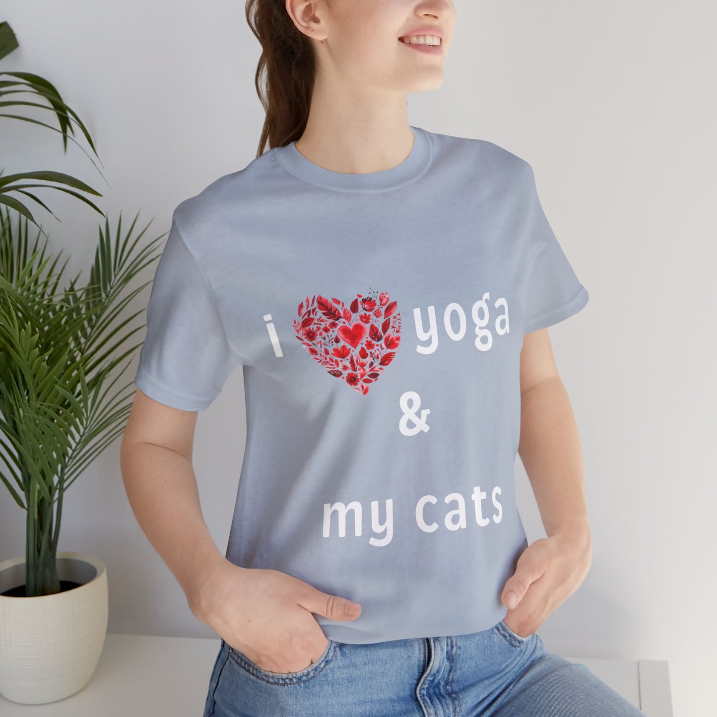 I Love Yoga & My Cats Tee | Cat & Yoga Lovers T-Shirt I Yoga Unisex Tee Gift for Cat Moms & Yogis I Self-Care Meditation Apparel