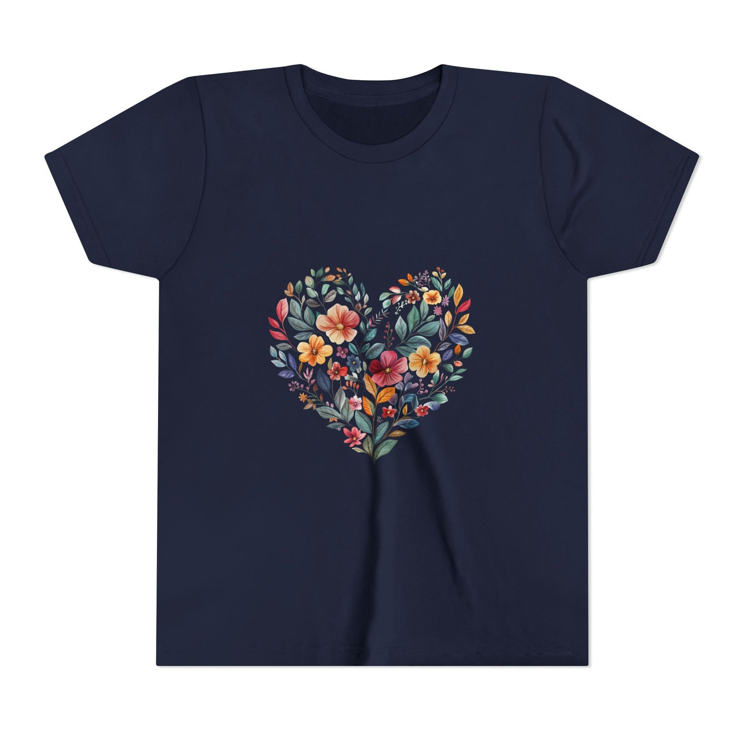 Floral Heart Youth Yoga Tee - Cute Kids T-Shirt I Spring Outfit for Young Yogis I Birthday Gift I Flower Design Top I Children's Fashion