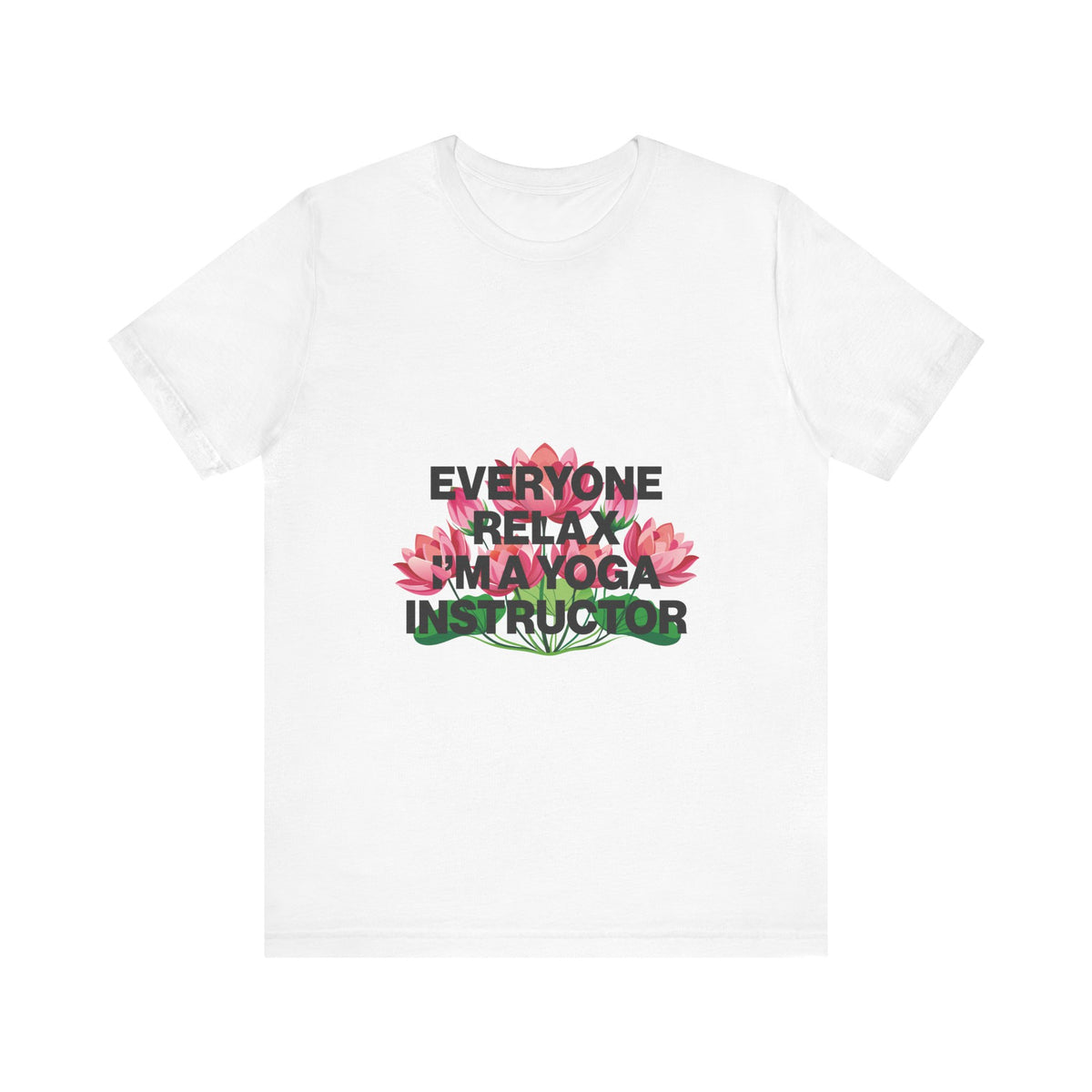 White t-shirt with floral design and text on a white background
