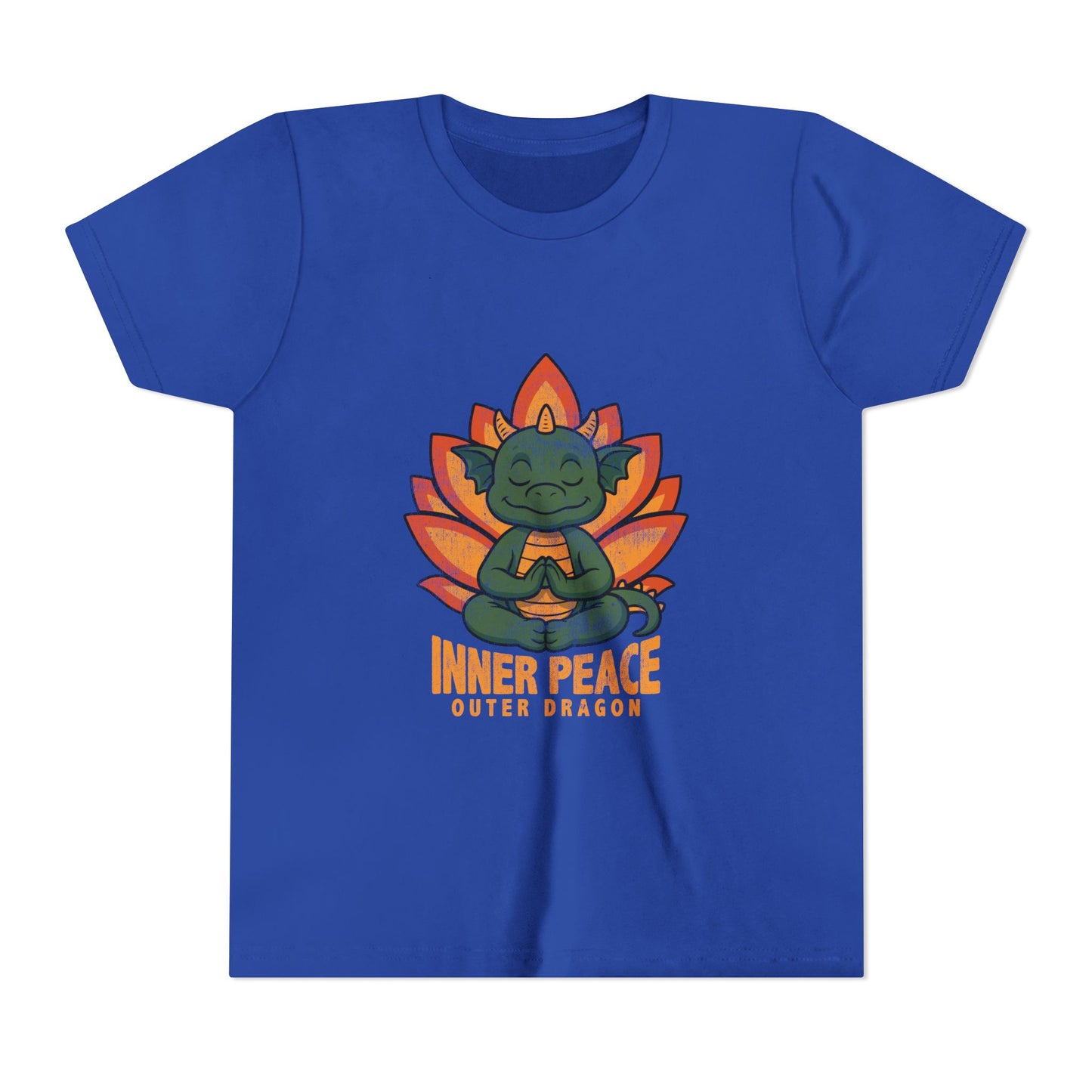 Inner Peace Outer Dragon Kids Yoga T-Shirt - Cute Meditating Dragon Kids Shirt I Girls, Boys Retro Yoga Tee