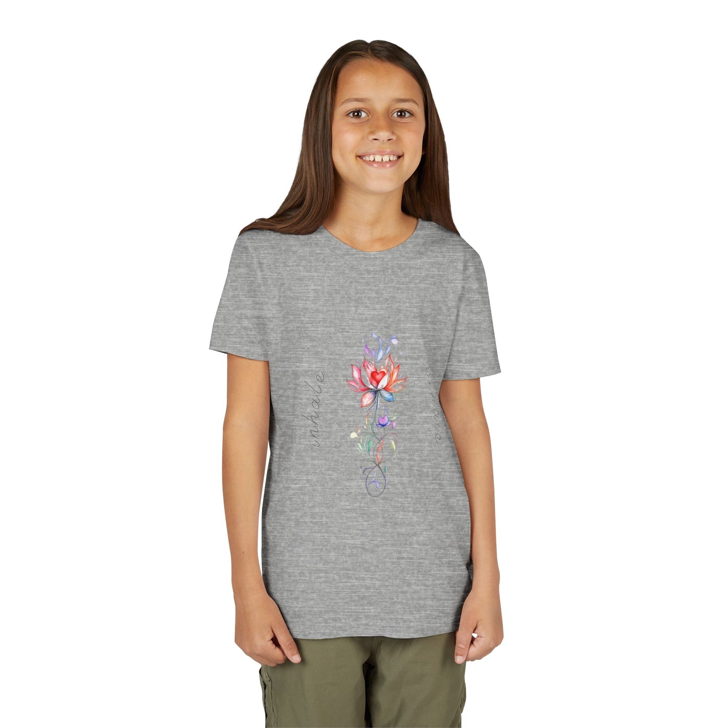 Lotus Flower Inhale Exhale Unisex Youth Yoga Tee | Yoga Inspirational T-Shirt for Kids I Youth Yoga Mindfulness  Apparel