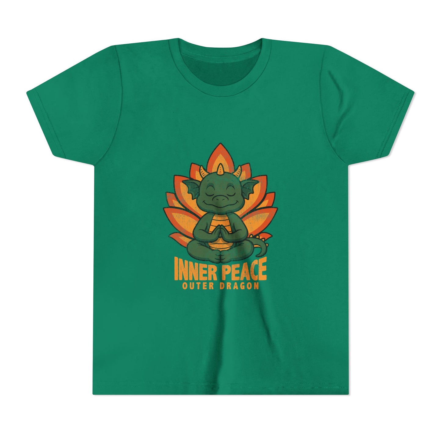 Inner Peace Outer Dragon Kids Yoga T-Shirt - Cute Meditating Dragon Kids Shirt I Girls, Boys Retro Yoga Tee
