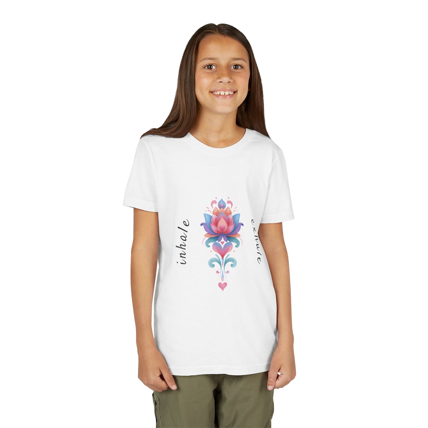 Lotus Flower Inhale Exhale Unisex Youth Yoga Tee | Yoga Inspirational T-Shirt for Kids I Youth Yoga Mindfulness  Apparel