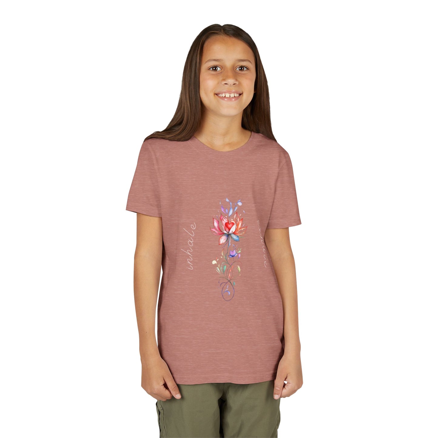 Lotus Flower Inhale Exhale Unisex Youth Yoga Tee | Yoga Inspirational T-Shirt for Kids I Youth Yoga Mindfulness  Apparel
