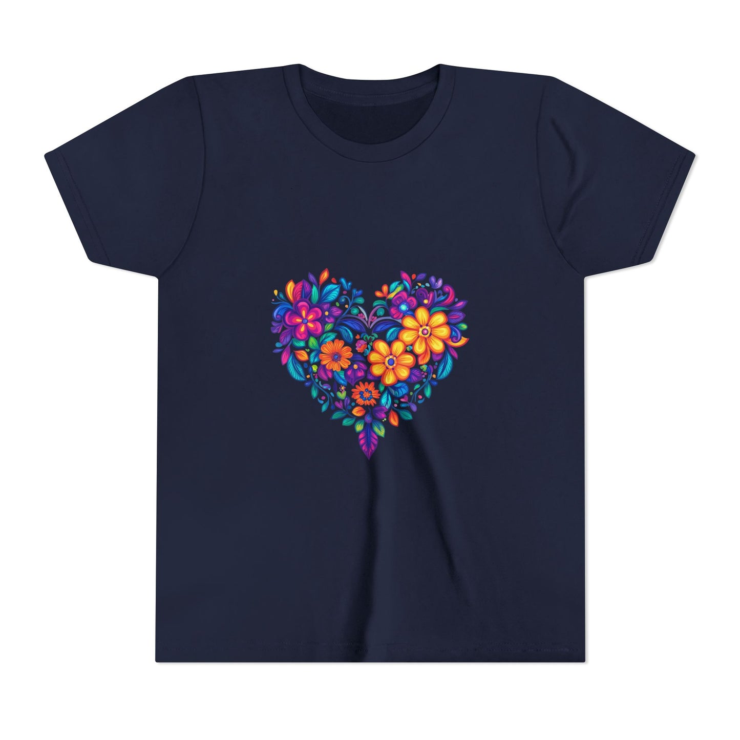 Floral Heart Youth Yoga Tee - Cute Kids T-Shirt I Spring Outfit for Young Yogis I Birthday Gift I Flower Design Top I Children's Fashion