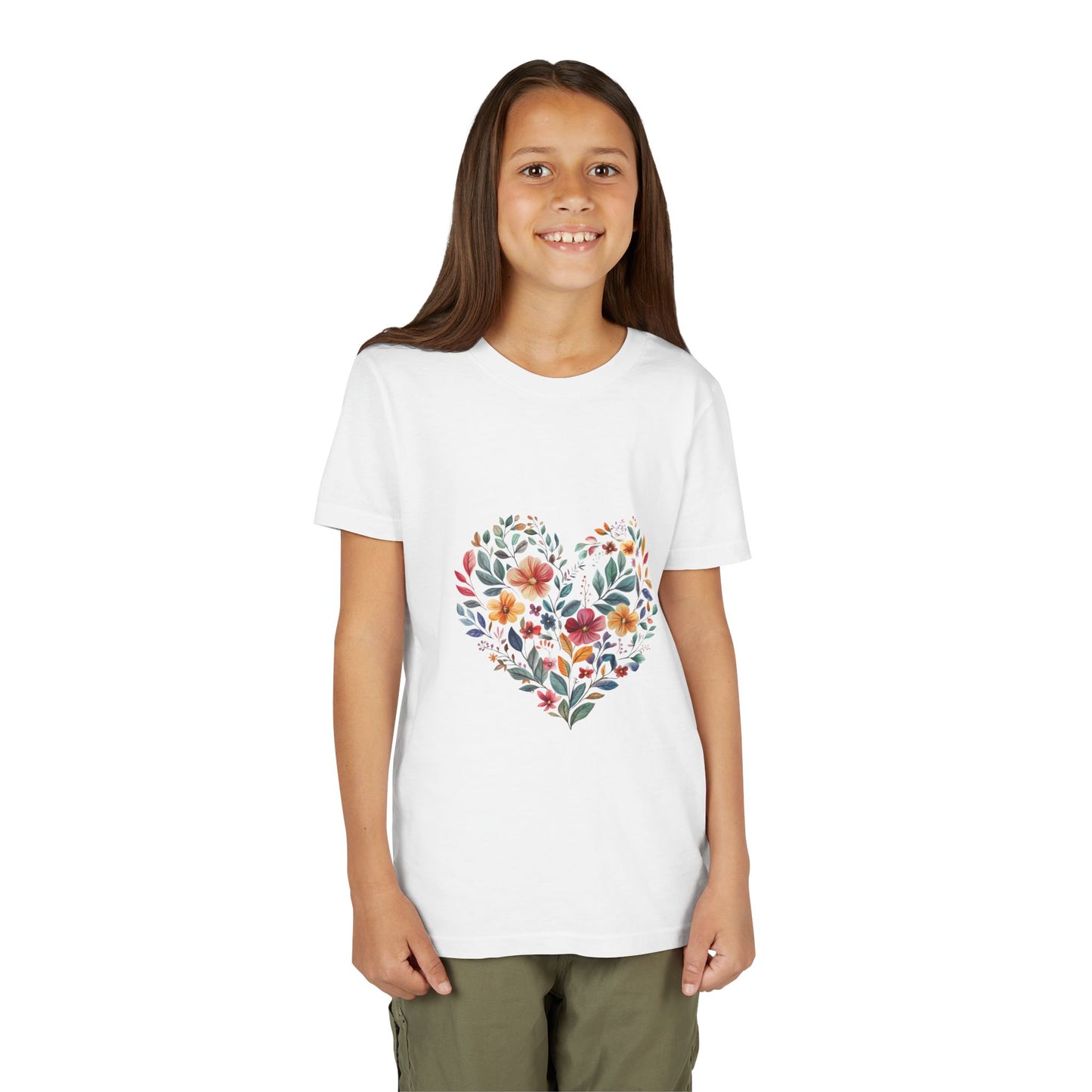 Floral Heart Youth Yoga Tee - Cute Kids T-Shirt I Spring Outfit for Young Yogis I Birthday Gift I Flower Design Top I Children's Fashion