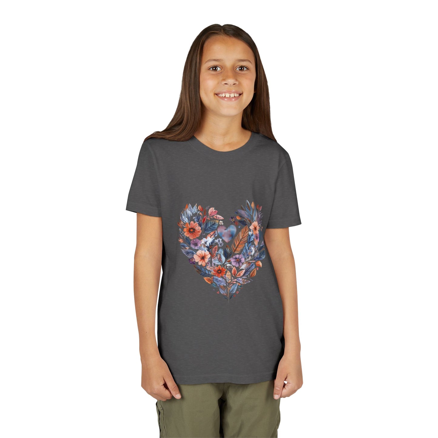 Floral Heart Kids Yoga T-Shirt - Watercolor Girls, Boys Shirt For Yoga I Meditation Tee For Kids I Heart Mandala Tee