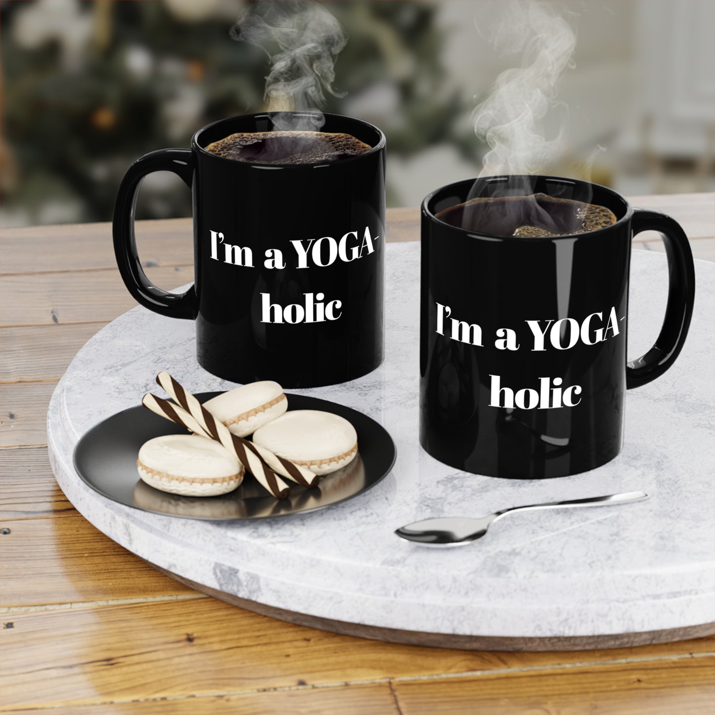 I'm a Yoga-holic Black Coffee Mug I Meditation Gift I Yoga Lover's Cup I Fitness Enthusiast Mug I Black 11oz Mug
