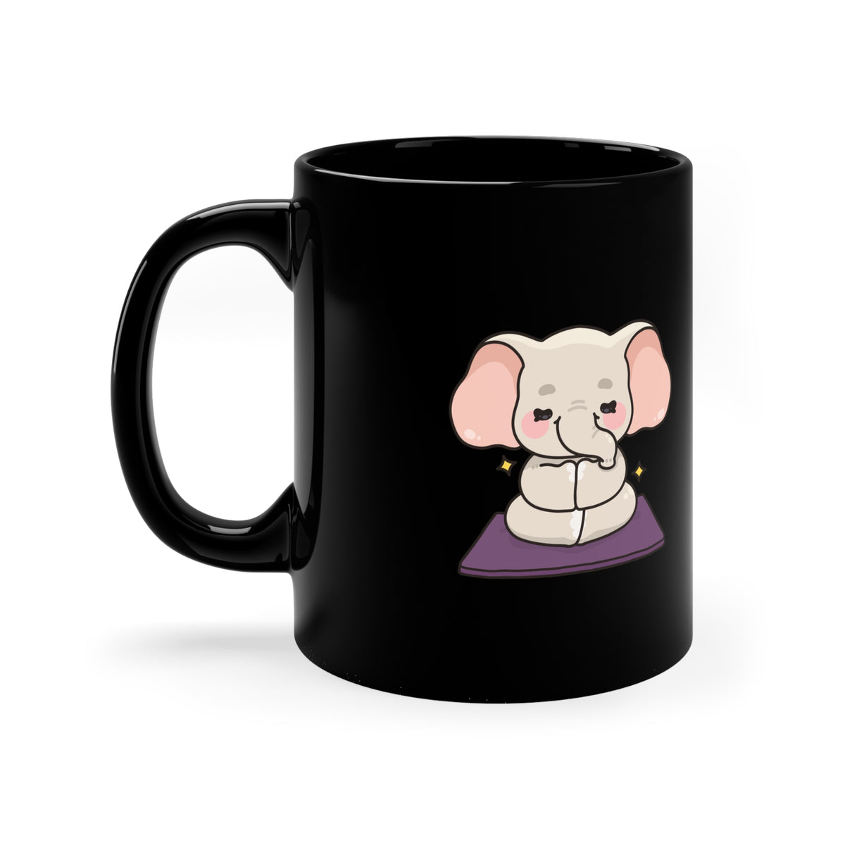 Meditating Elephant Coffee Mug — Cute Zen 11oz Black Mug I Yoga Lover's Gift I Mug For Yogini I Mindfulness Coffee Cup