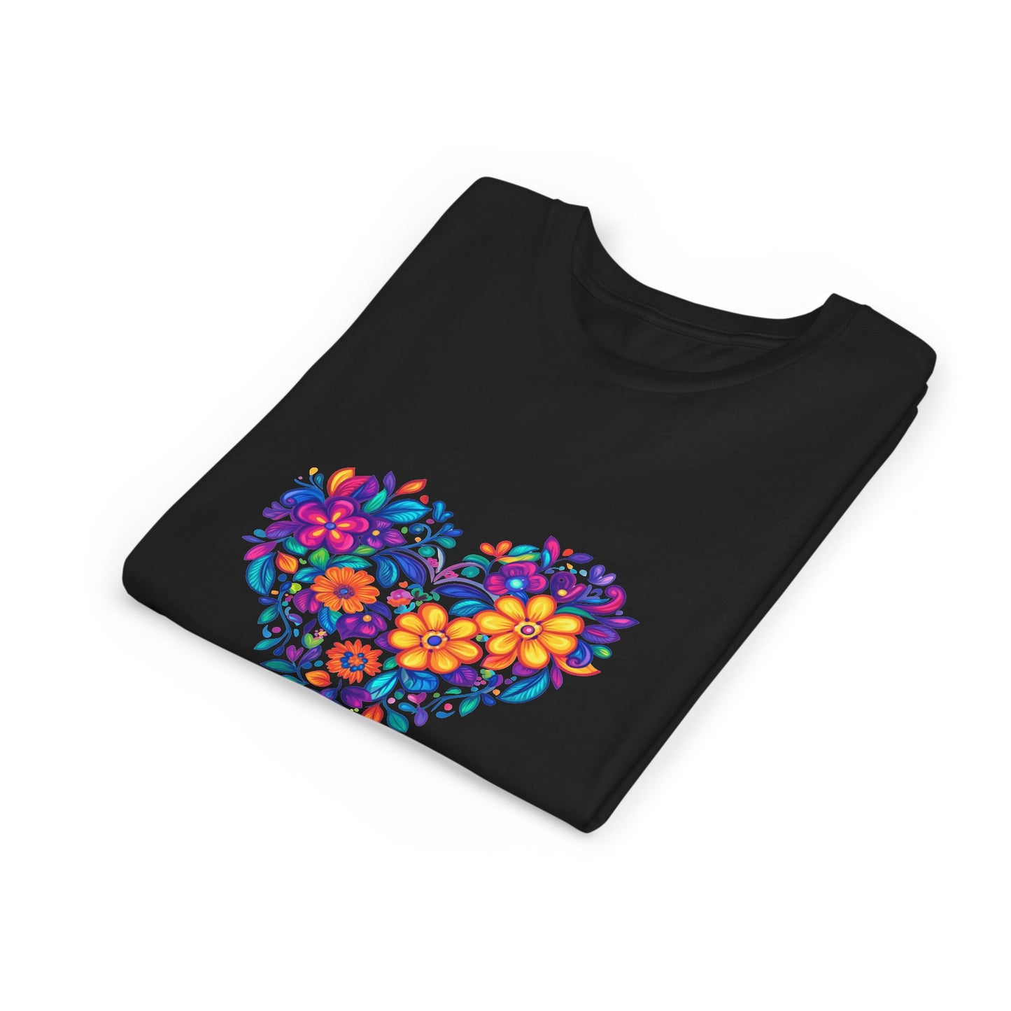 Floral Heart Youth Yoga Tee - Cute Kids T-Shirt I Spring Outfit for Young Yogis I Birthday Gift I Flower Design Top I Children's Fashion