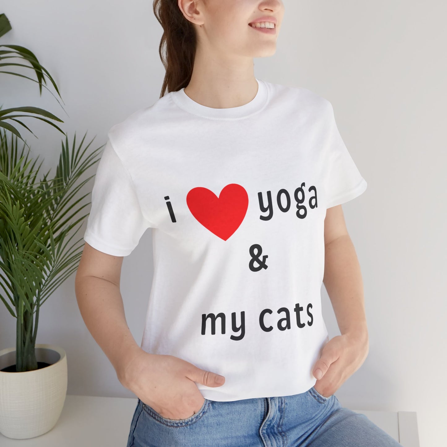 I Love Yoga & My Cats Tee | Cat & Yoga Lovers T-Shirt I Yoga Unisex Tee Gift for Cat Moms & Yogis I Self-Care Meditation Apparel