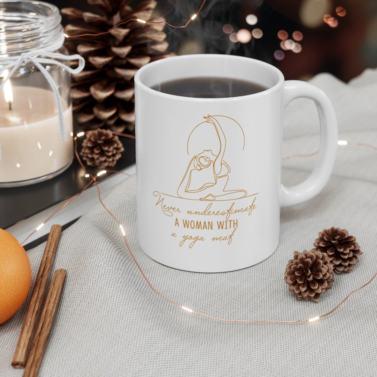 Yoga Coffee Mug — "Never Underestimate a Woman With a Yoga Mat" I Funny Coffee Cup I Meditation Mug I Yogini Gift I Minimalist Mug