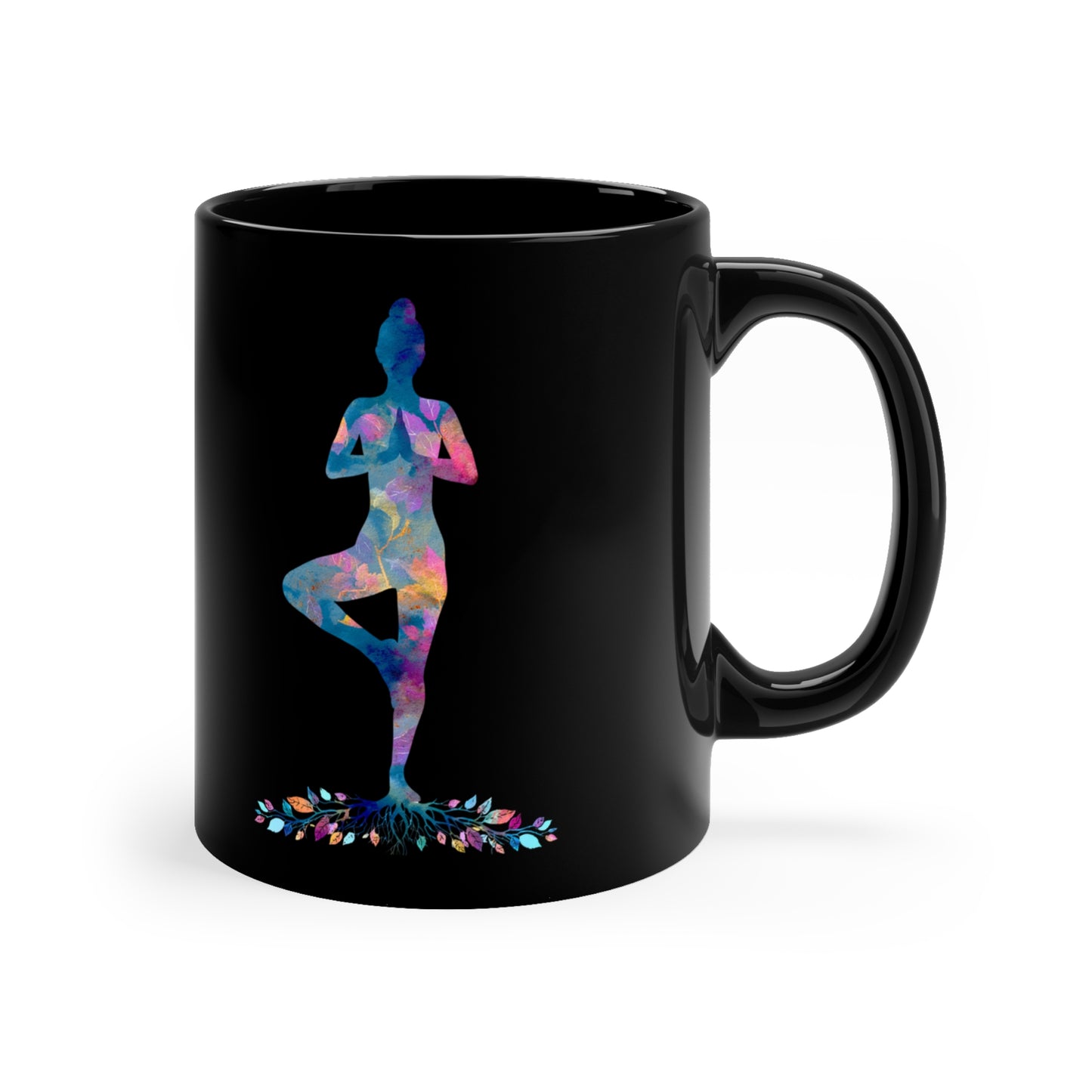 Colorful Tree Pose Black Coffee Mug - 11oz Nature Lover Gift I Yoga Decor I Motivational Drinkware I Spiritual Homeware I Birthday Gift
