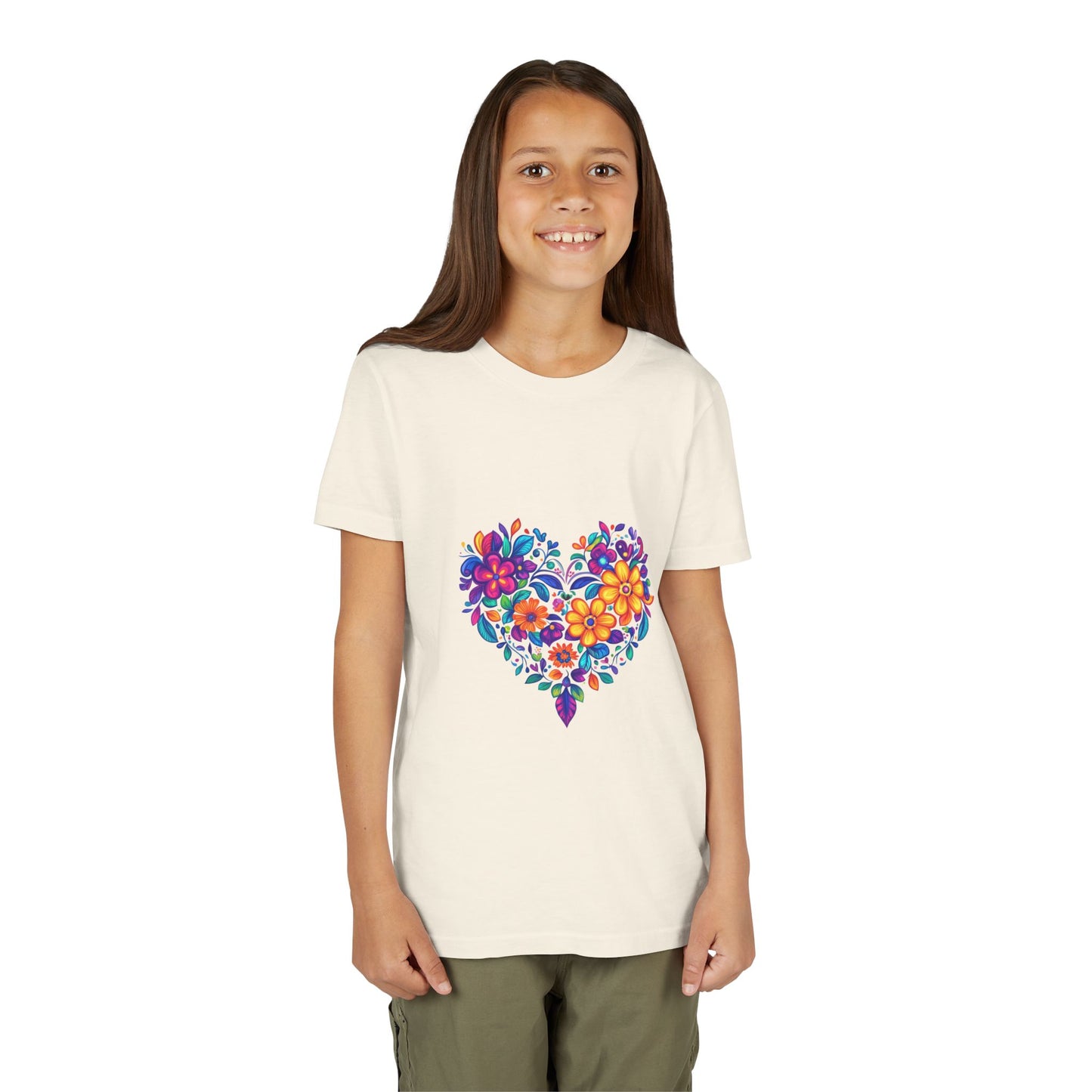 Floral Heart Youth Yoga Tee - Cute Kids T-Shirt I Spring Outfit for Young Yogis I Birthday Gift I Flower Design Top I Children's Fashion