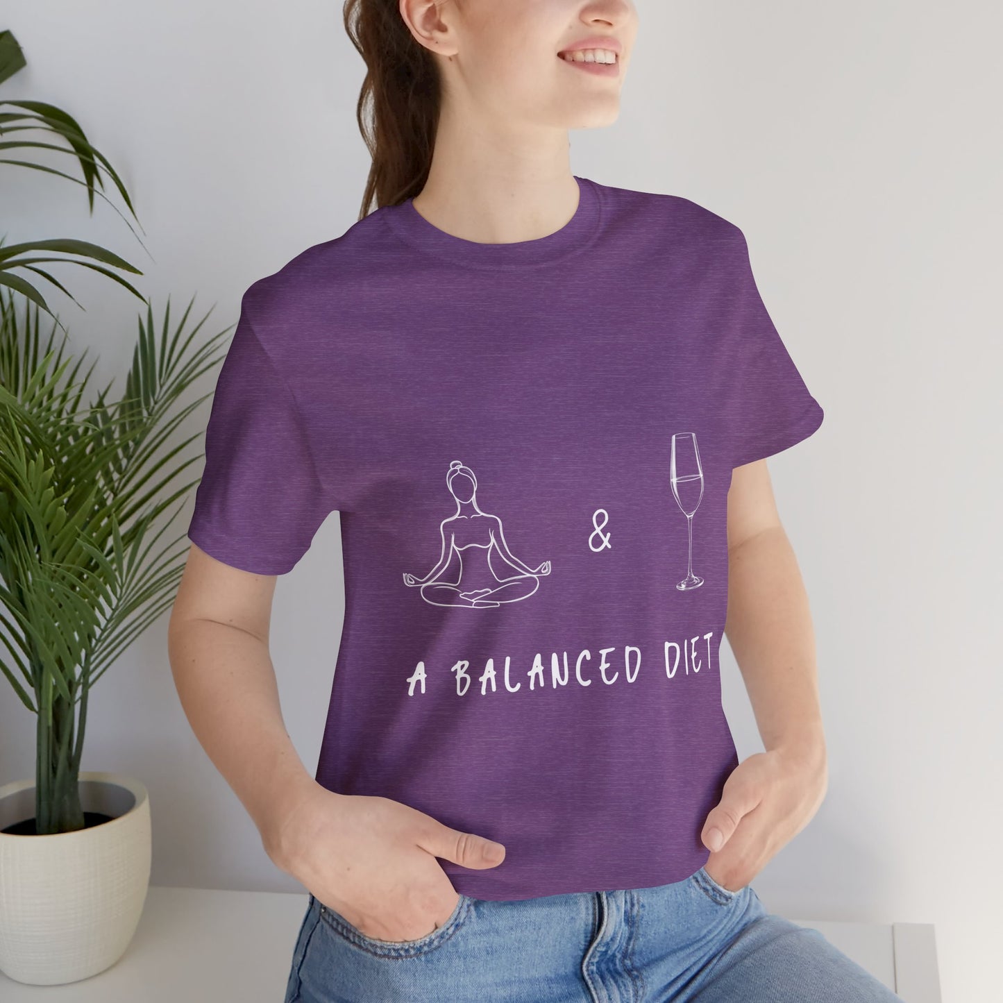 Yoga & Wine A Balanced Diet Funny Tee I T-Shirt for Yoga Lovers I Funny Gift for Wine Enthusiasts I Self-Care Meditation Apparel