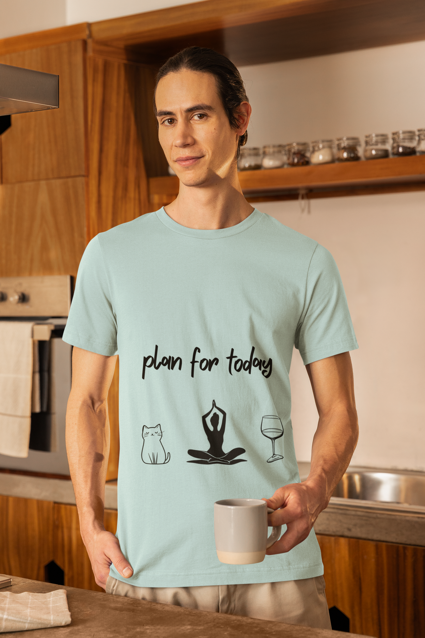 "Plan For Today" Unisex Tee I Relaxation T-Shirt I Cat & Wine Lover Gift I Yoga Humor Tee I Self-Care Meditation Apparel