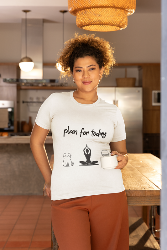 "Plan For Today" Unisex Tee I Relaxation T-Shirt I Cat & Wine Lover Gift I Yoga Humor Tee I Self-Care Meditation Apparel
