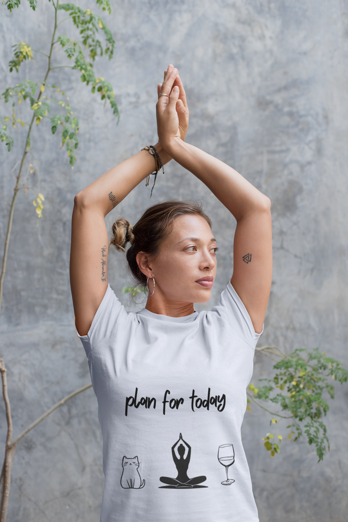 "Plan For Today" Unisex Tee I Relaxation T-Shirt I Cat & Wine Lover Gift I Yoga Humor Tee I Self-Care Meditation Apparel