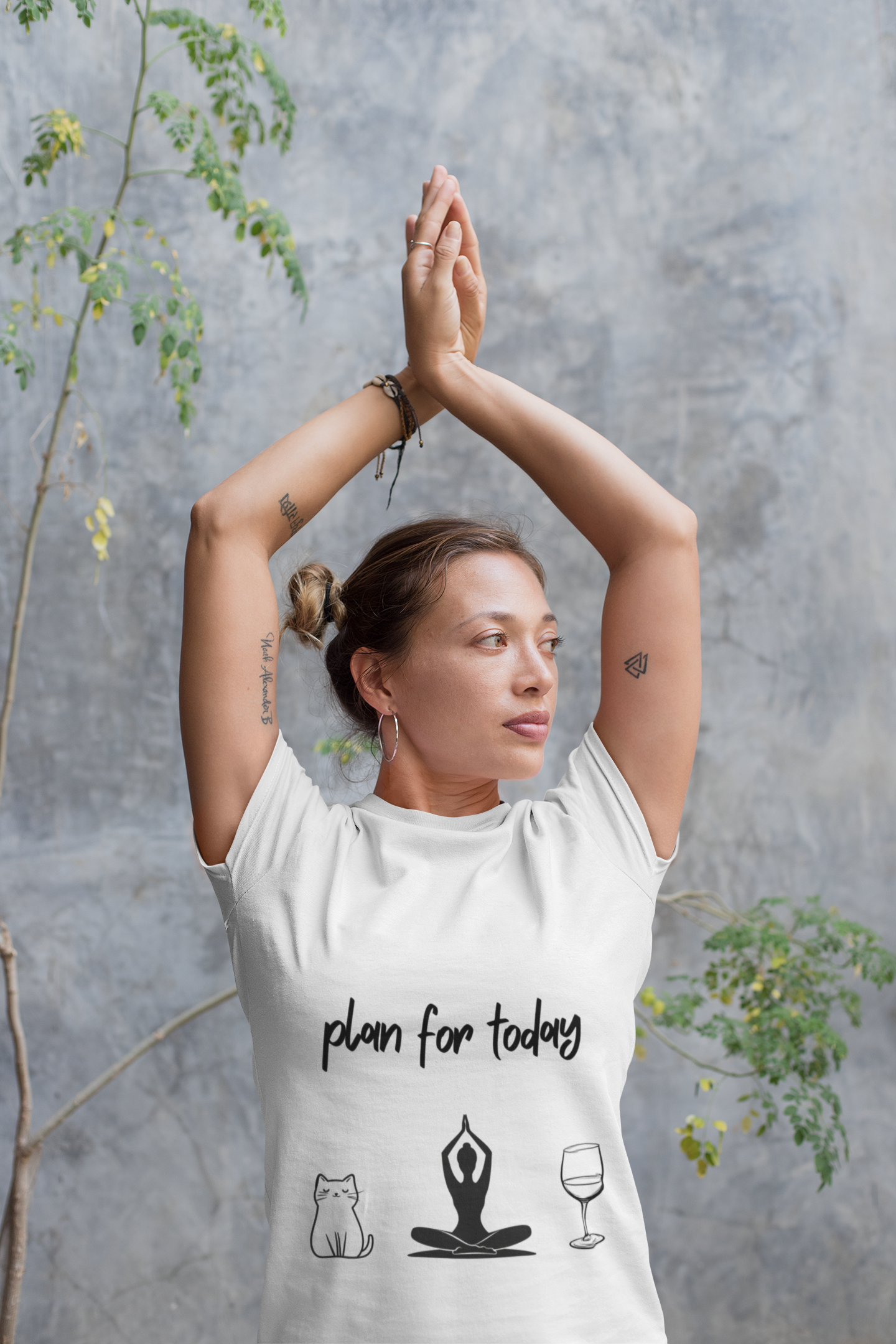 "Plan For Today" Unisex Tee I Relaxation T-Shirt I Cat & Wine Lover Gift I Yoga Humor Tee I Self-Care Meditation Apparel