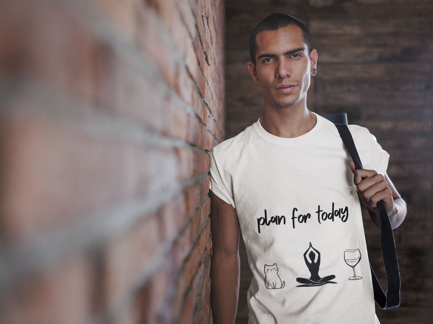 "Plan For Today" Unisex Tee I Relaxation T-Shirt I Cat & Wine Lover Gift I Yoga Humor Tee I Self-Care Meditation Apparel
