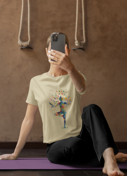 Colorful Tree Pose Mindful Yoga Tee - Unisex T-Shirt I Inspirational Yoga Art I Gift for Yogis I Relaxation & Meditation Tee